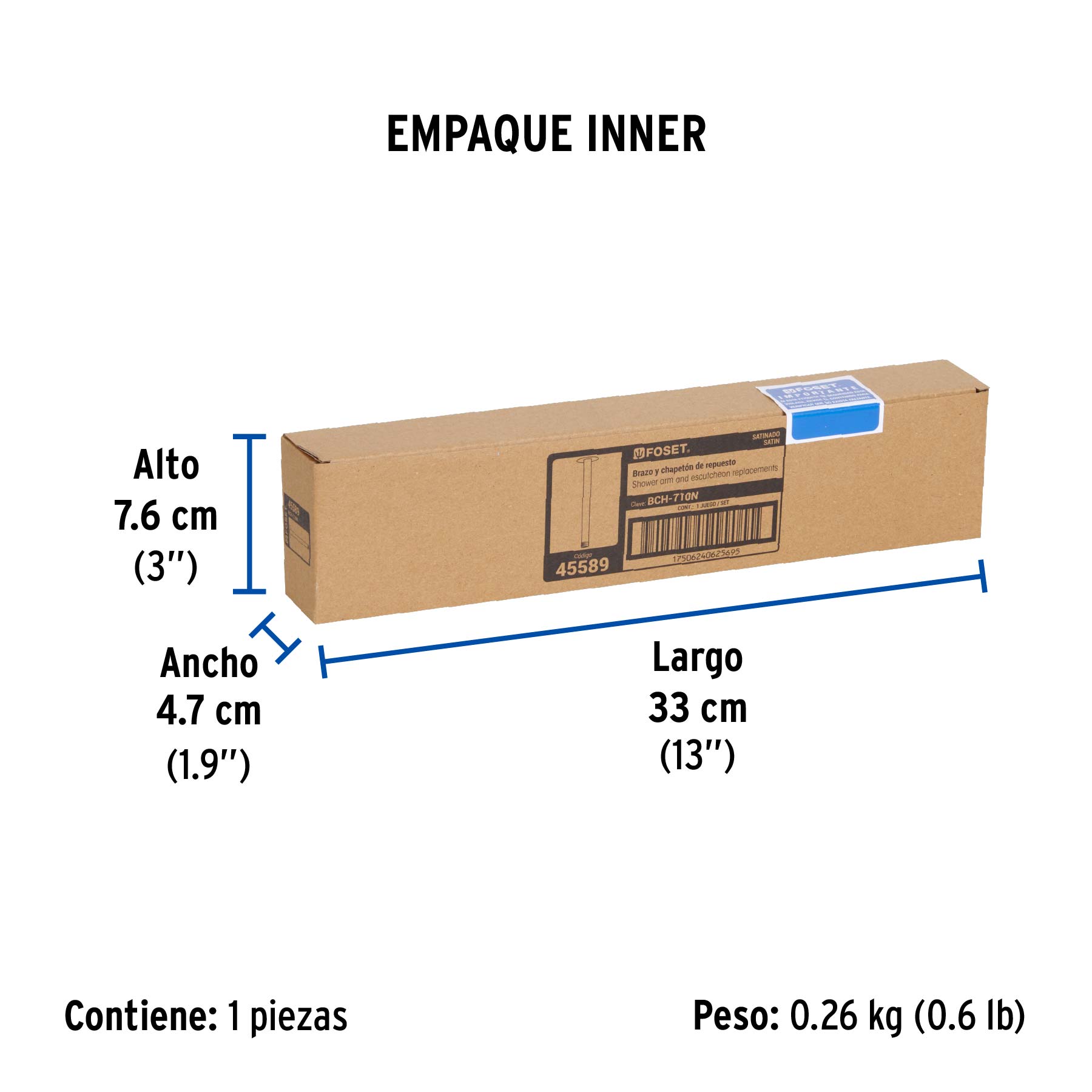 Brazo y chapetón para regadera techo, satín, ELEMENT - Empaque