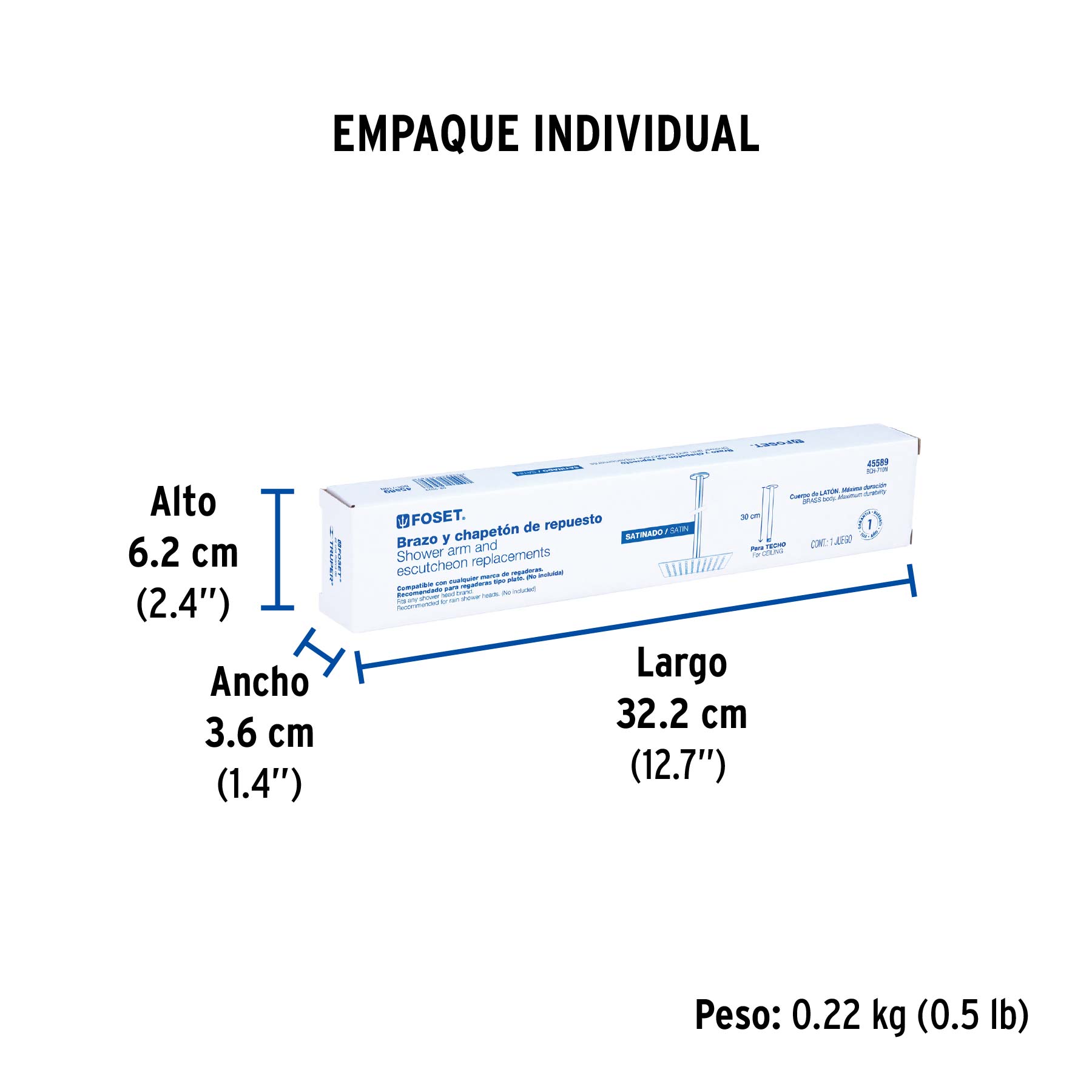 Brazo y chapetón para regadera techo, satín, ELEMENT - Empaque