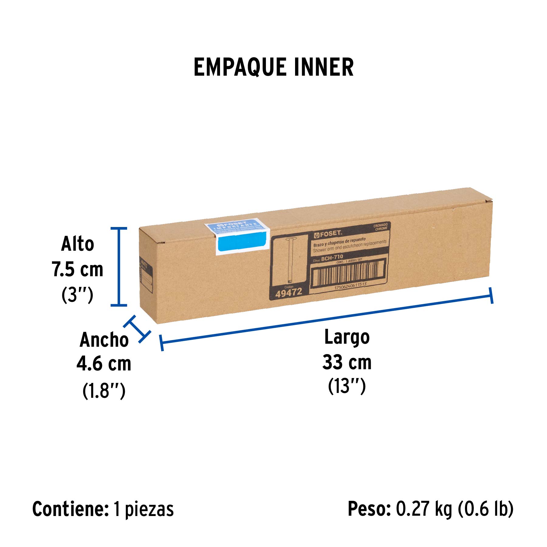 Brazo y chapetón para regadera techo, cromo, ELEMENT - Empaque