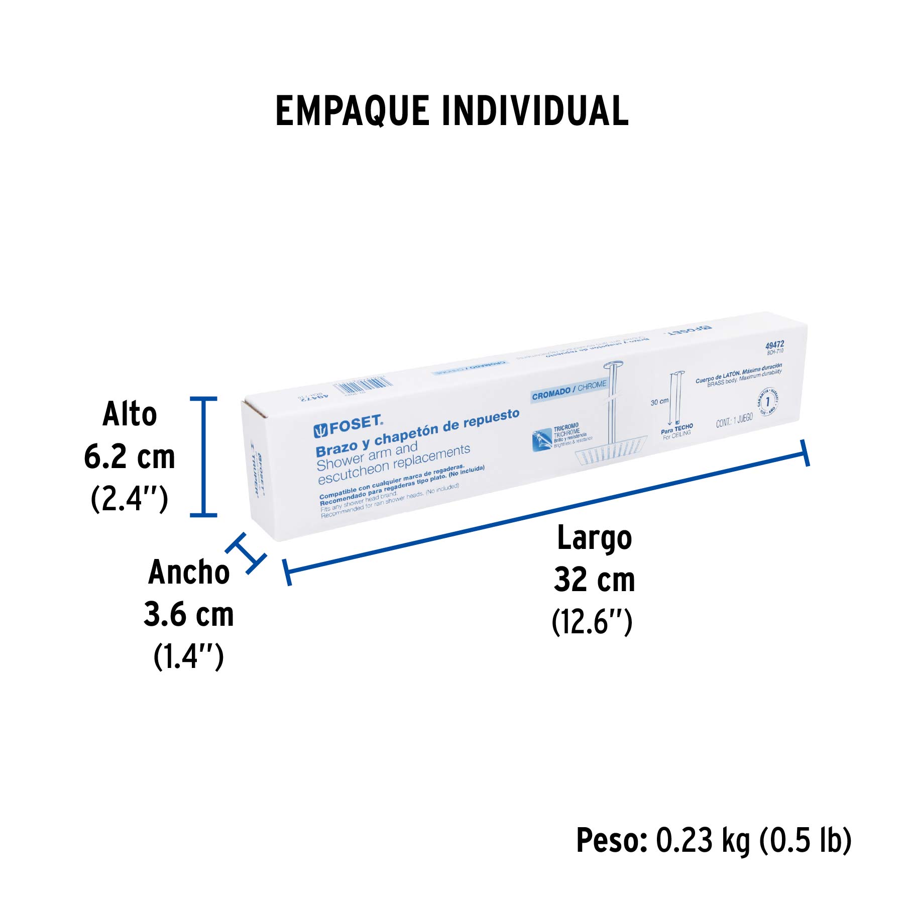 Brazo y chapetón para regadera techo, cromo, ELEMENT - Empaque