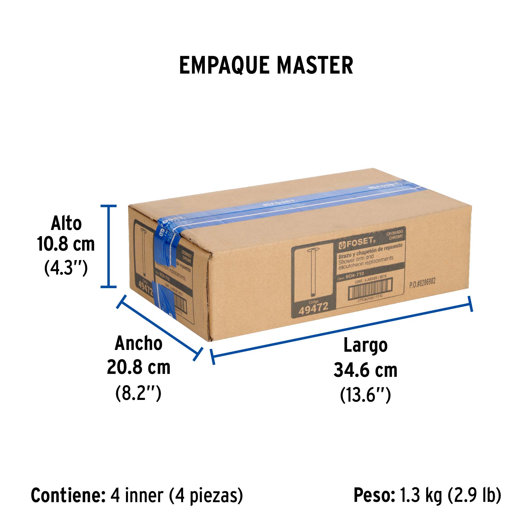 Brazo y chapetón para regadera techo, cromo, ELEMENT - Empaque