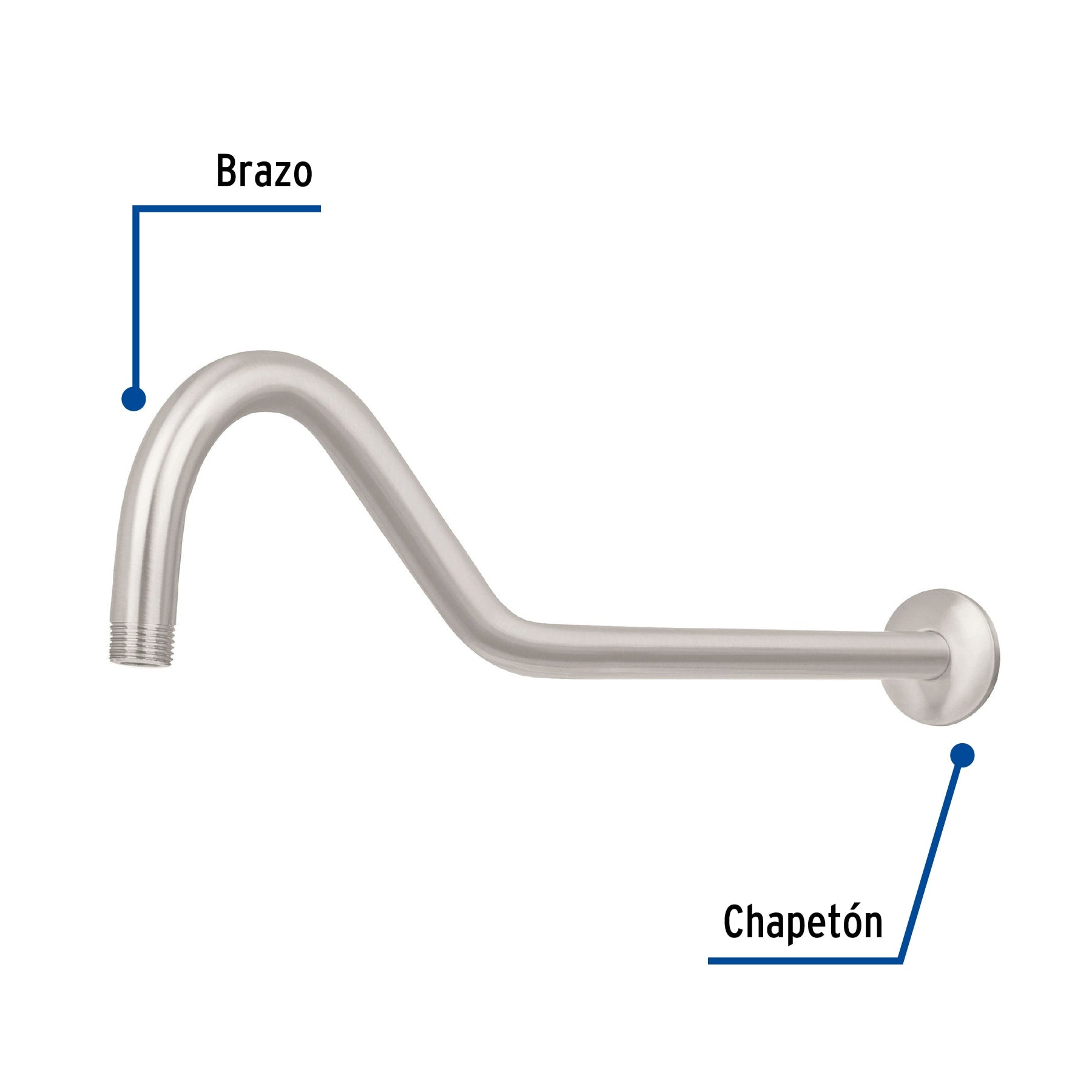 Brazo y chapetón tipo gancho para regadera, 50 cm, satinado