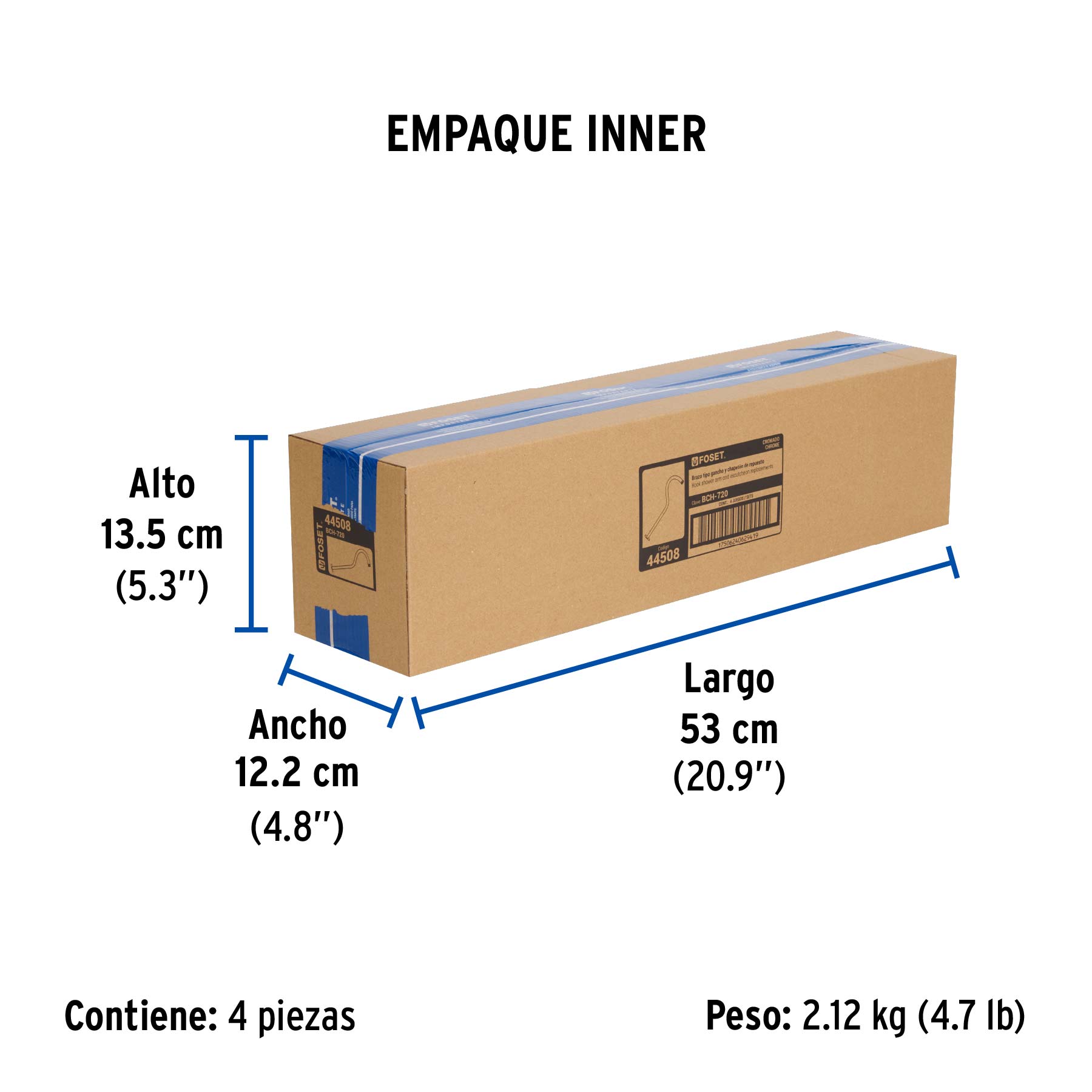 Brazo tipo gancho y chapetón para regadera, 50 cm, AERO - Empaque