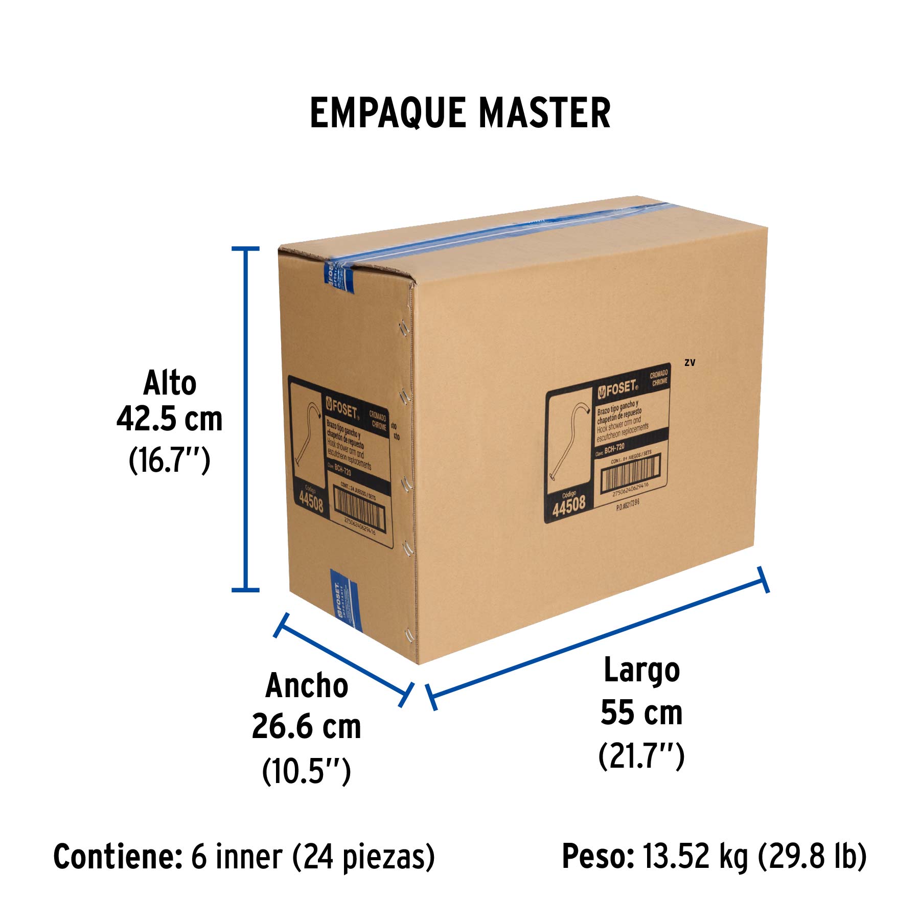 Brazo tipo gancho y chapetón para regadera, 50 cm, AERO - Empaque