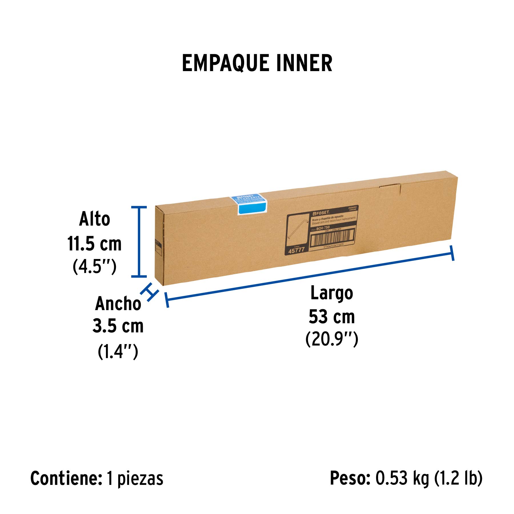 Brazo y chapetón para regadera, 50 cm, cromo, RIVIERA - Empaque