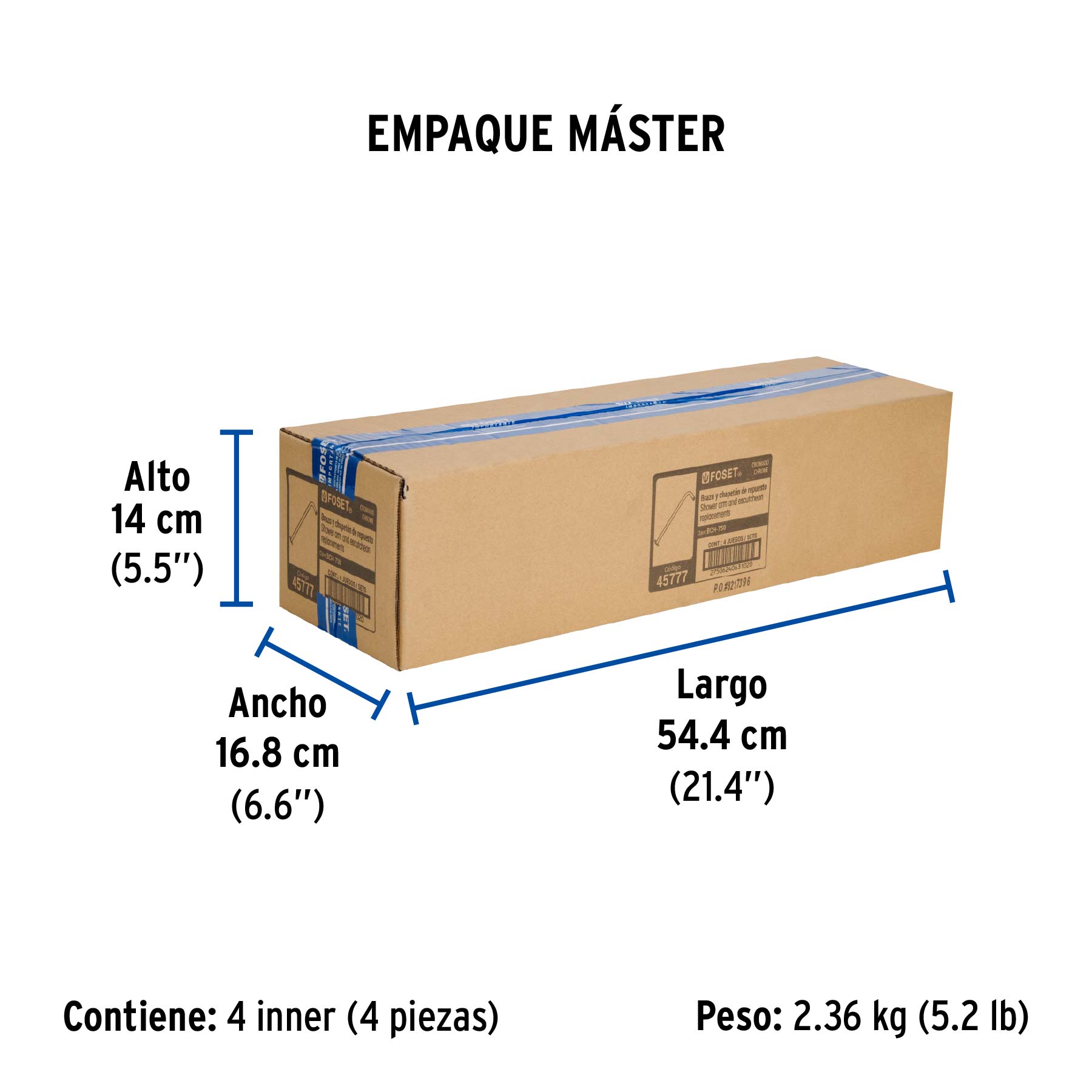Brazo y chapetón para regadera, 50 cm, cromo, RIVIERA - Empaque