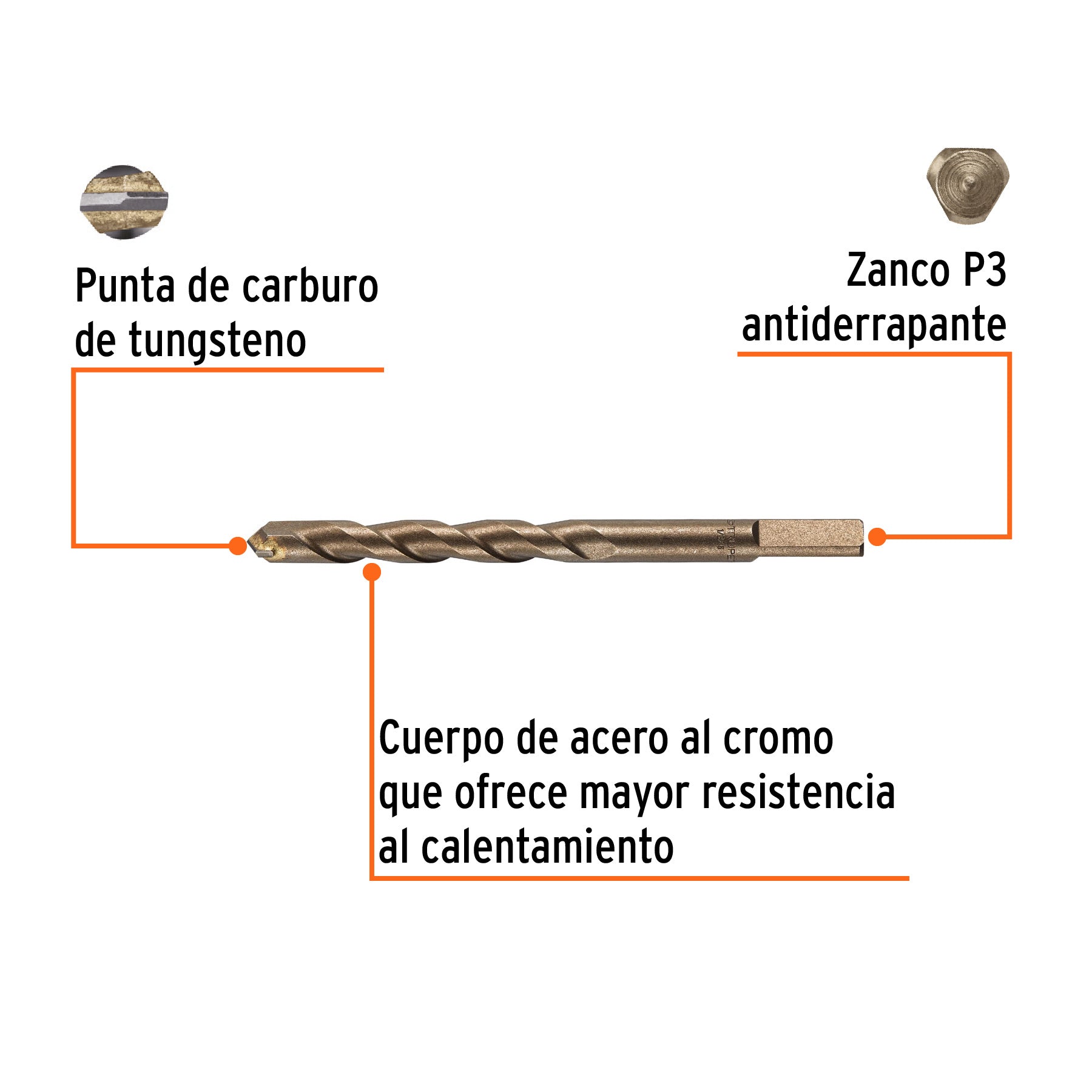 Broca para concreto de 1/2 x 6" en blíster, TRUPER