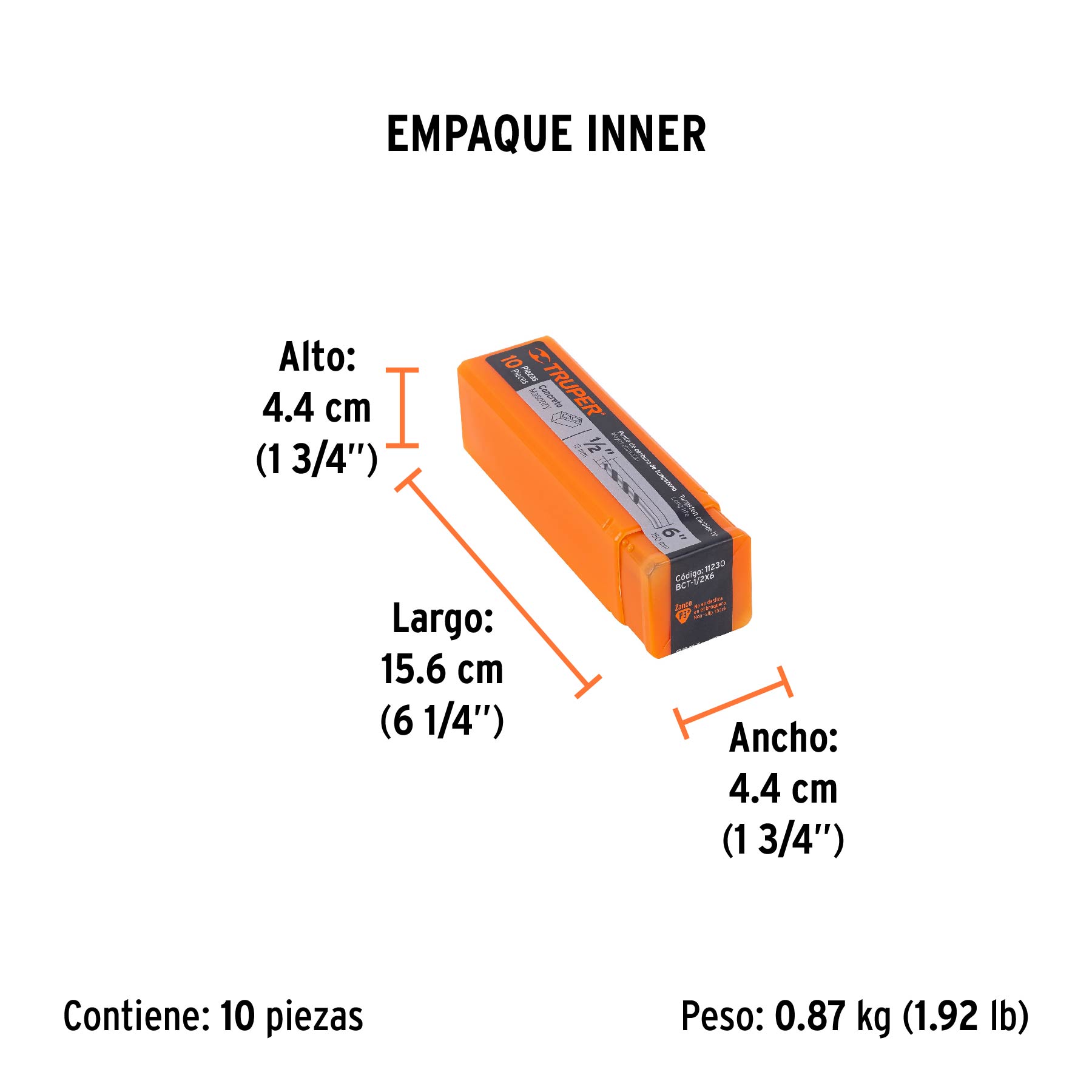Broca para concreto de 1/2 x 6", TRUPER - Empaque