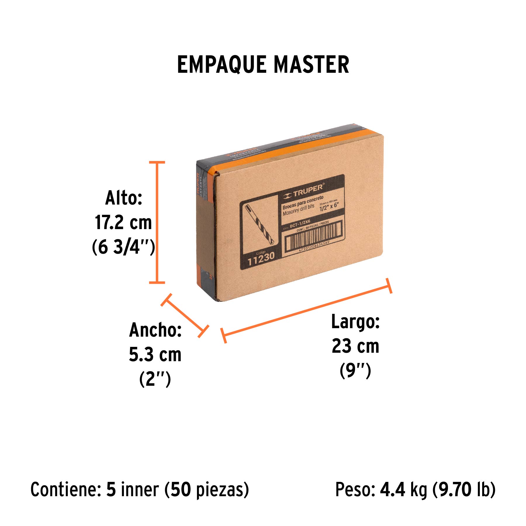 Broca para concreto de 1/2 x 6", TRUPER - Empaque