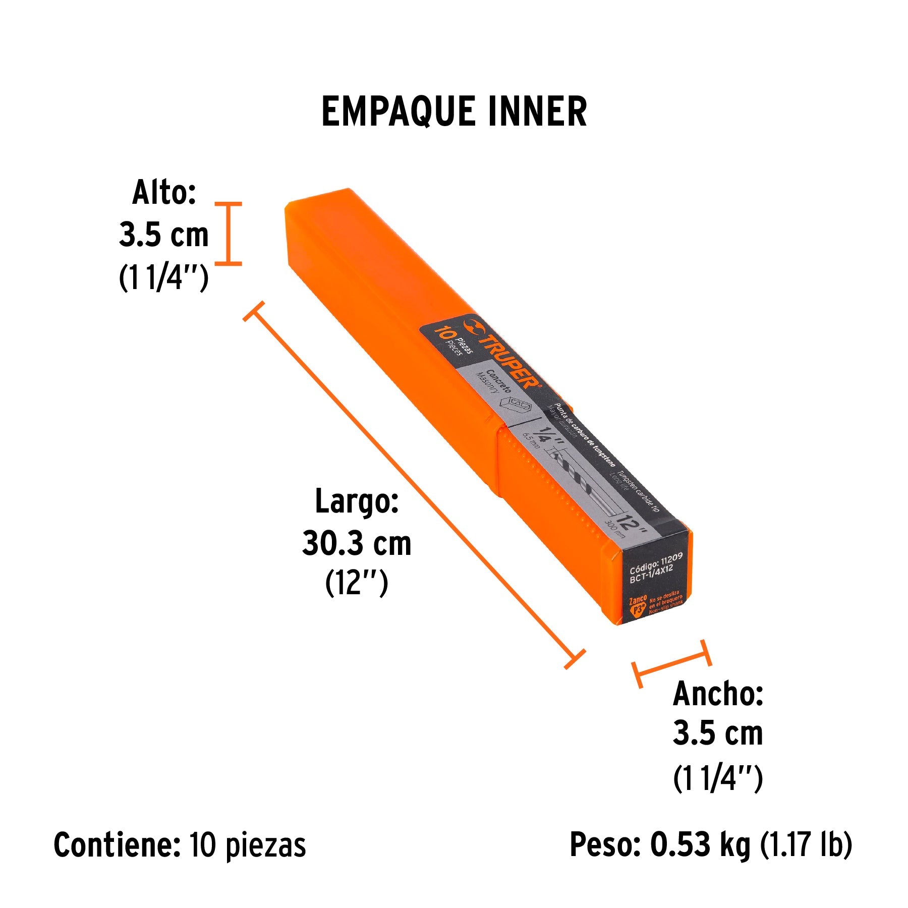 Broca para concreto de 1/4 x 12", TRUPER - Empaque