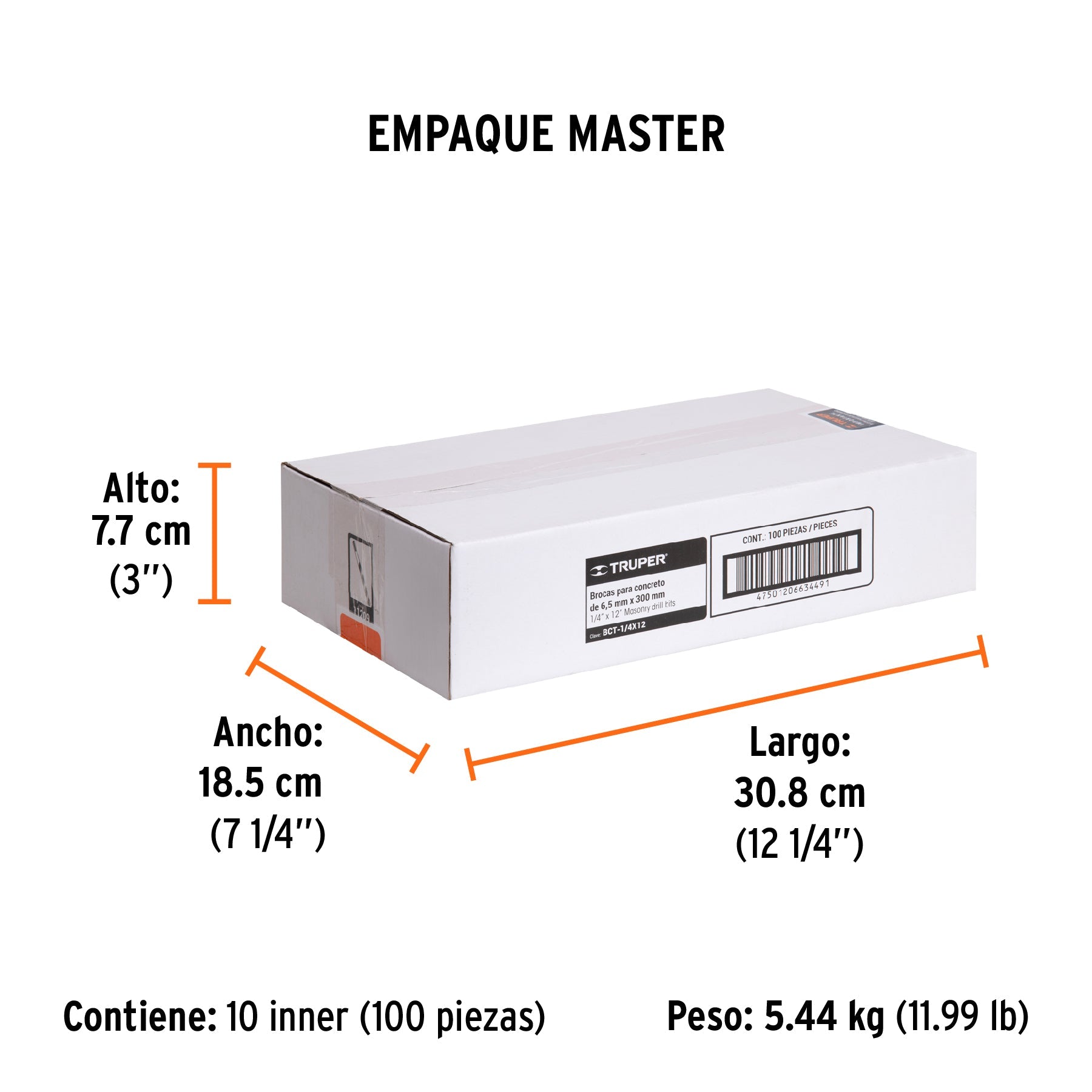 Broca para concreto de 1/4 x 12", TRUPER - Empaque