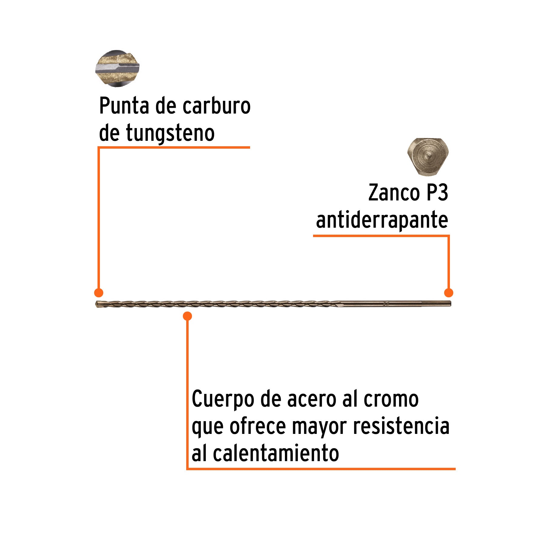 Broca para concreto de 1/4 x 12", TRUPER