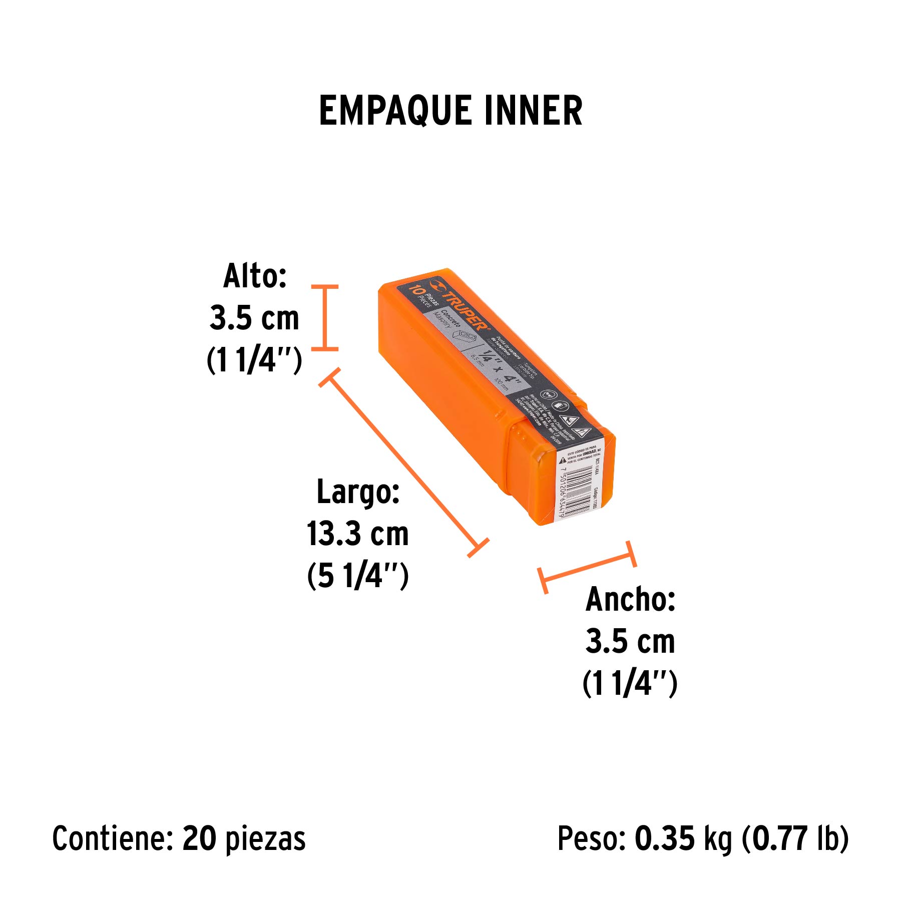 Broca para concreto de 1/4 x 4", TRUPER - Empaque