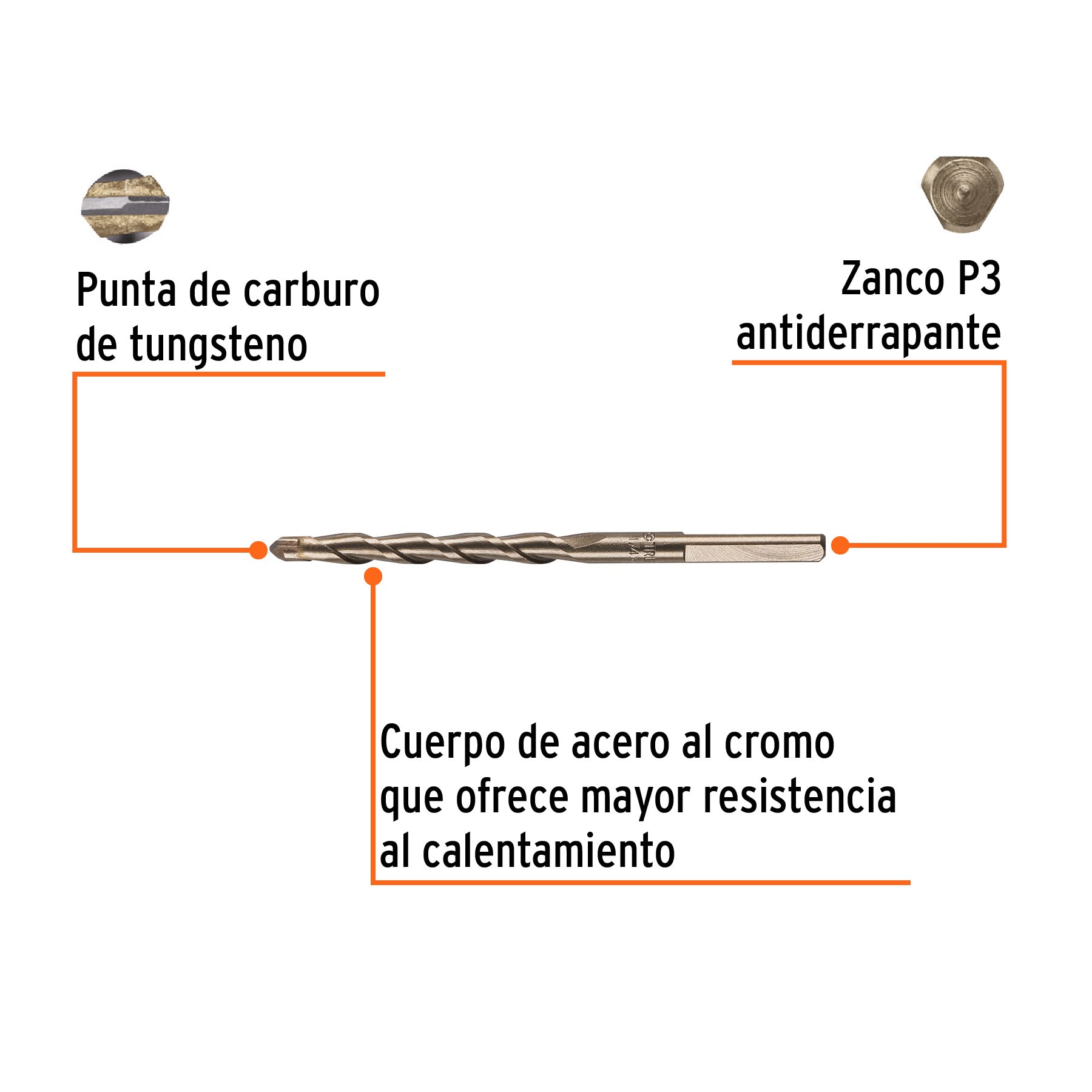 Broca para concreto de 1/4 x 4", TRUPER
