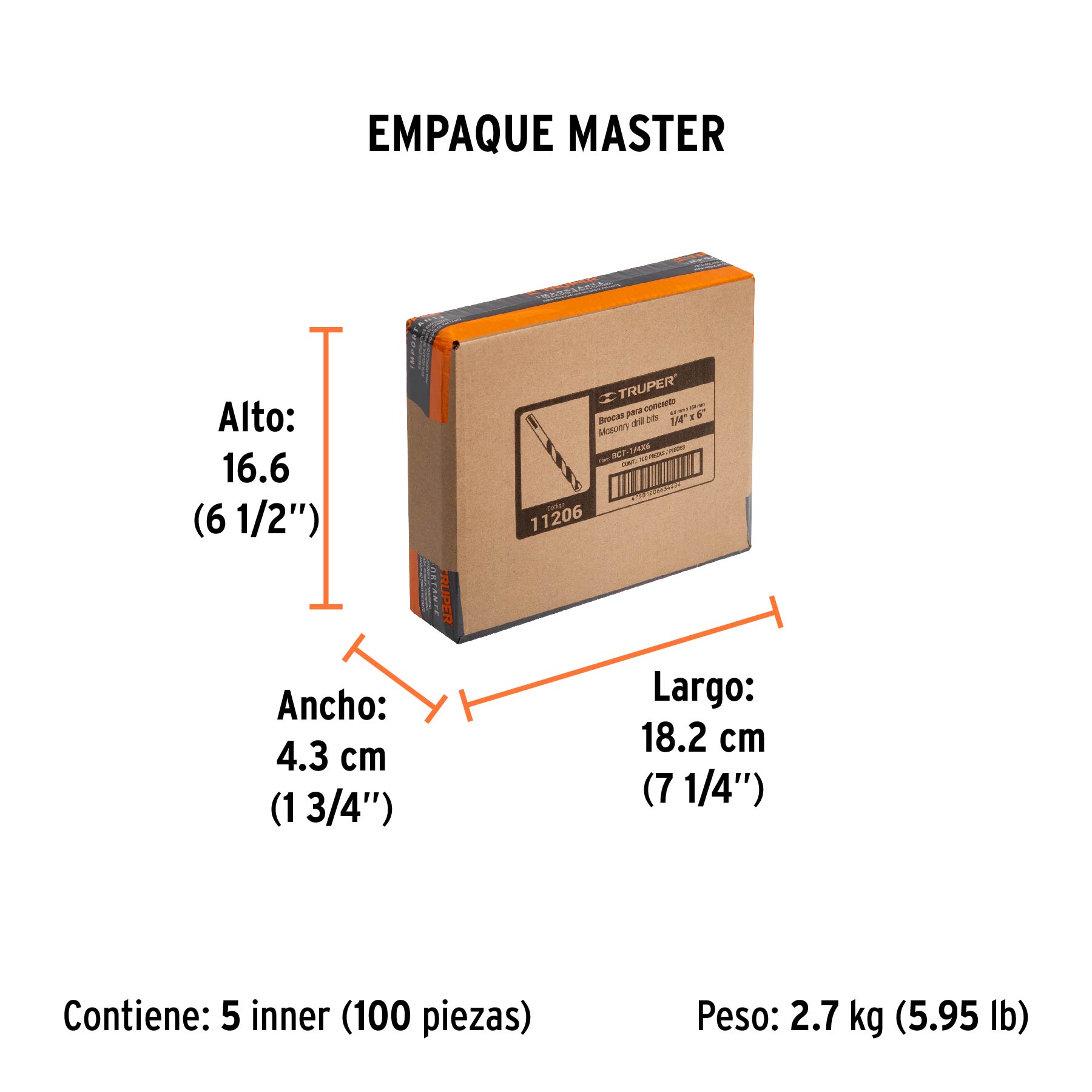 Broca para concreto de 1/4 x 6", TRUPER - Empaque