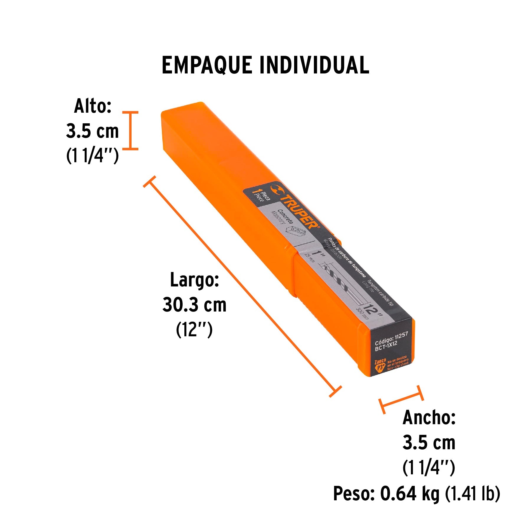 Broca para concreto de 1 x 12", TRUPER - Empaque