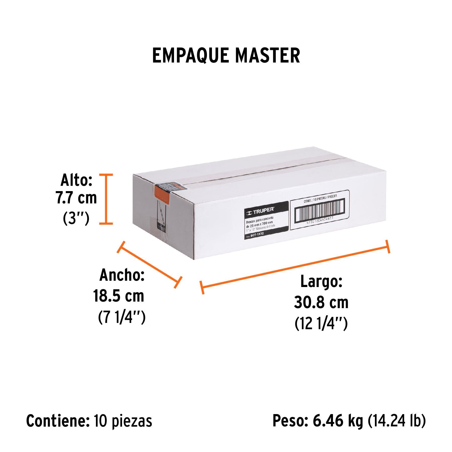 Broca para concreto de 1 x 12", TRUPER - Empaque