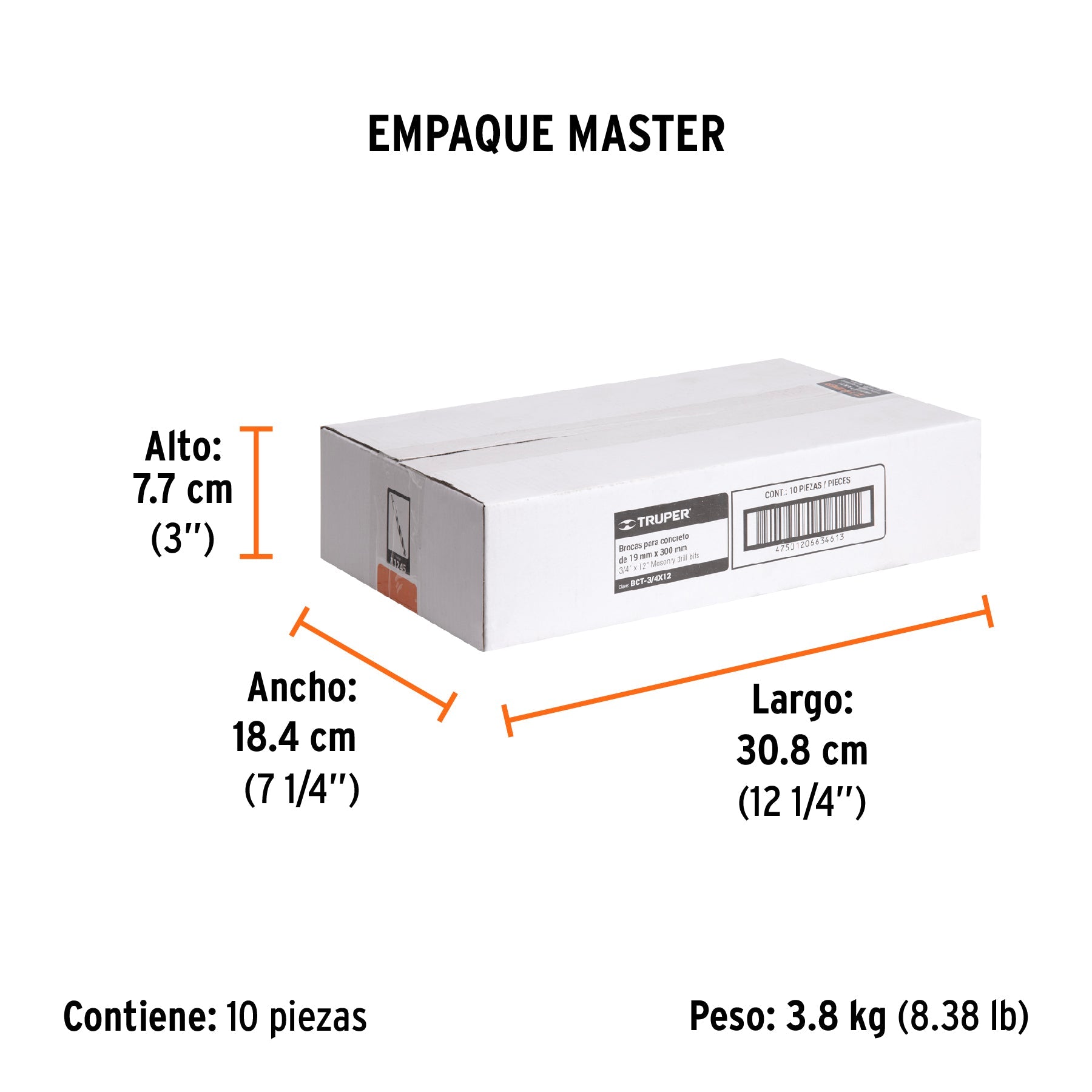 Broca para concreto de 3/4 x 12", TRUPER - Empaque