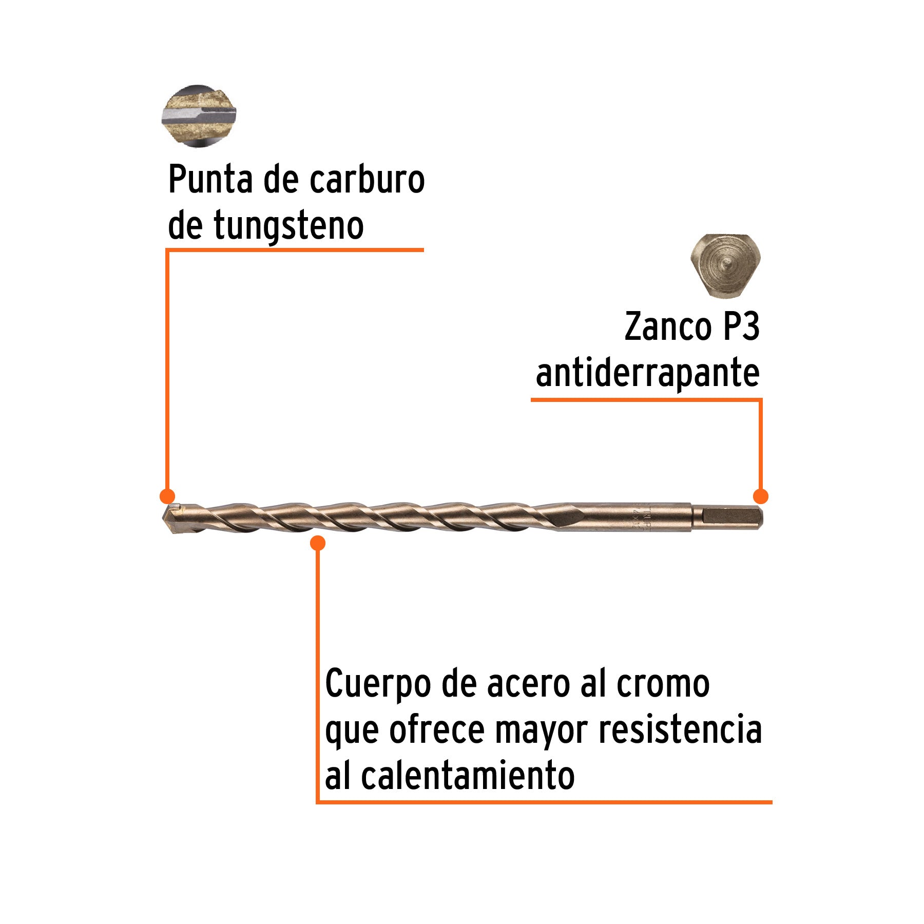 Broca para concreto de 3/4 x 12", TRUPER