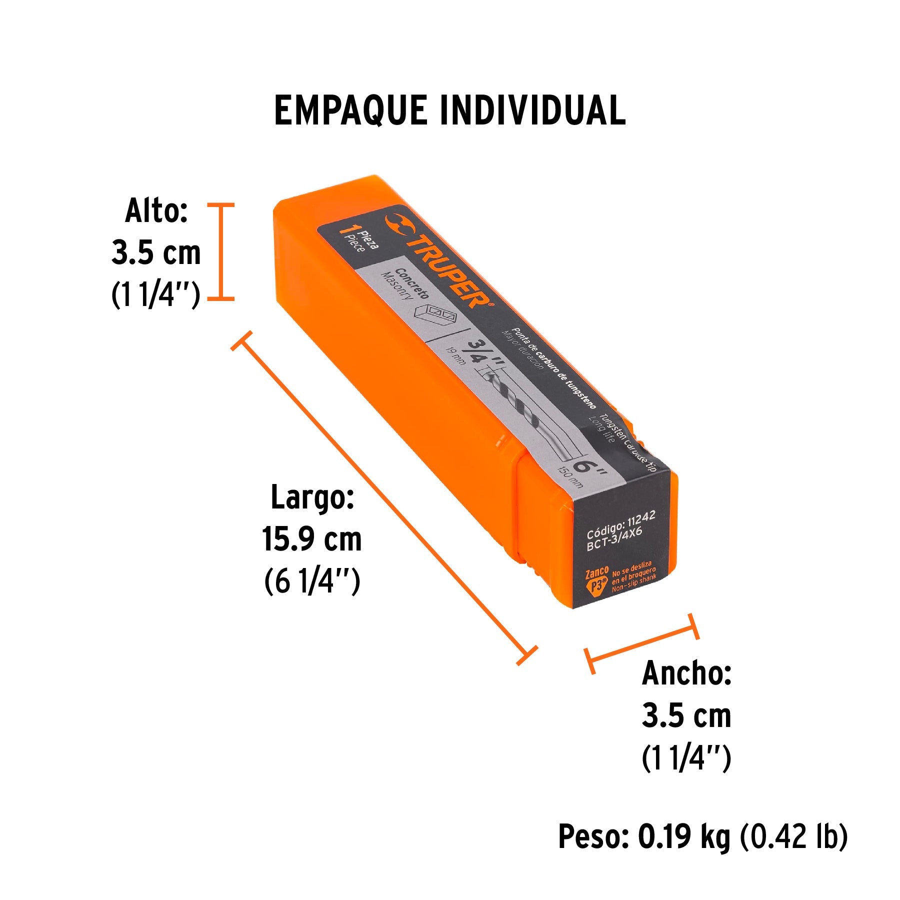 Broca para concreto de 3/4 x 6", TRUPER - Empaque