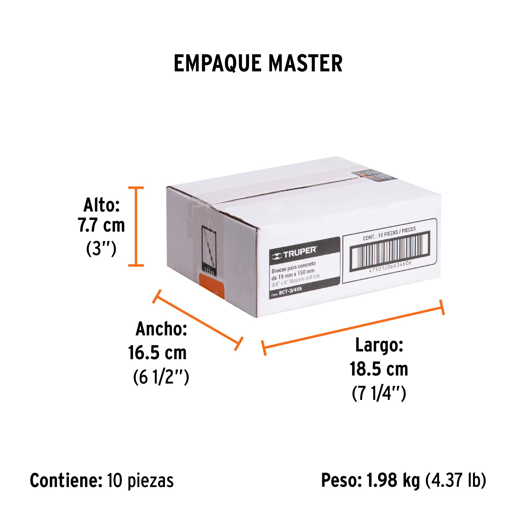 Broca para concreto de 3/4 x 6", TRUPER - Empaque