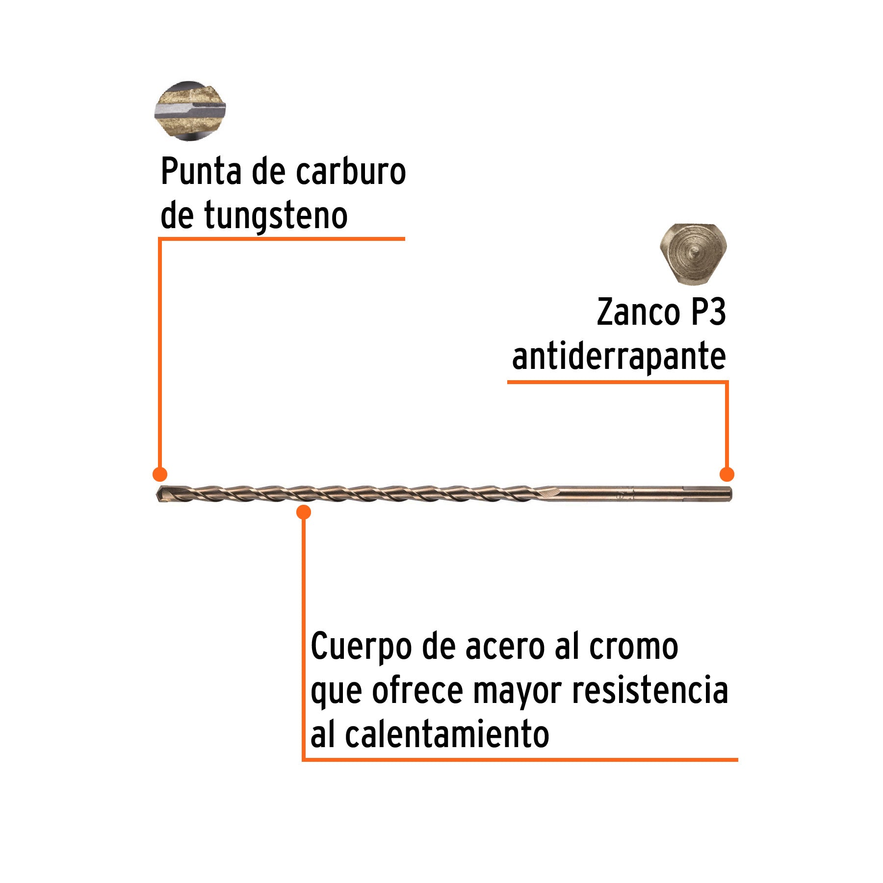 Broca para concreto de 3/8 x 12", TRUPER