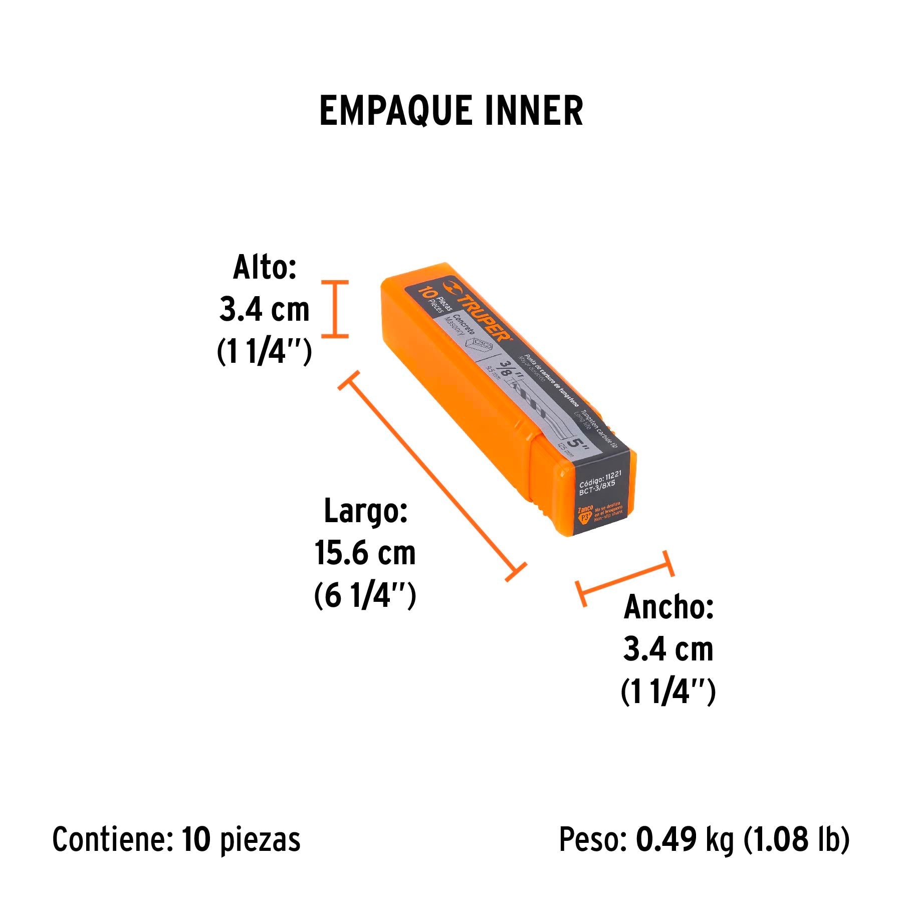 Broca para concreto de 3/8 x 5", TRUPER - Empaque