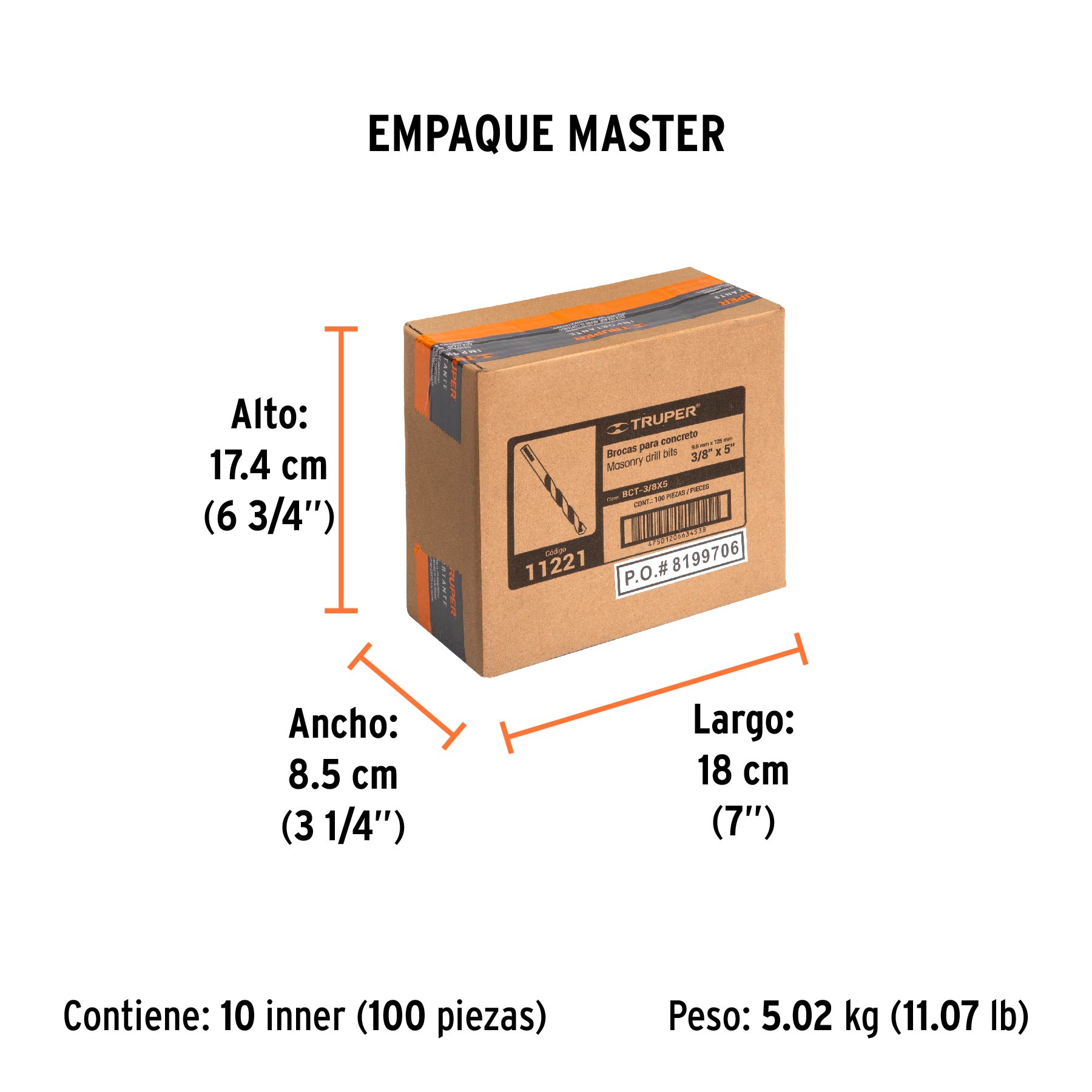 Broca para concreto de 3/8 x 5", TRUPER - Empaque