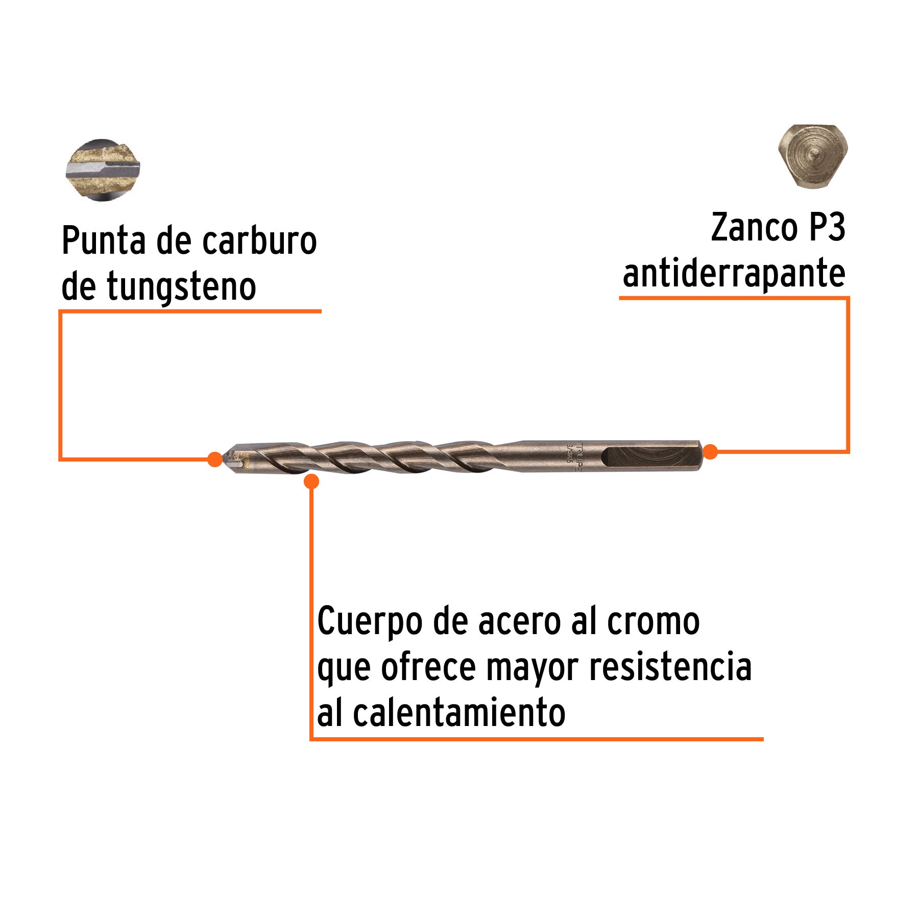 Broca para concreto de 3/8 x 5", TRUPER