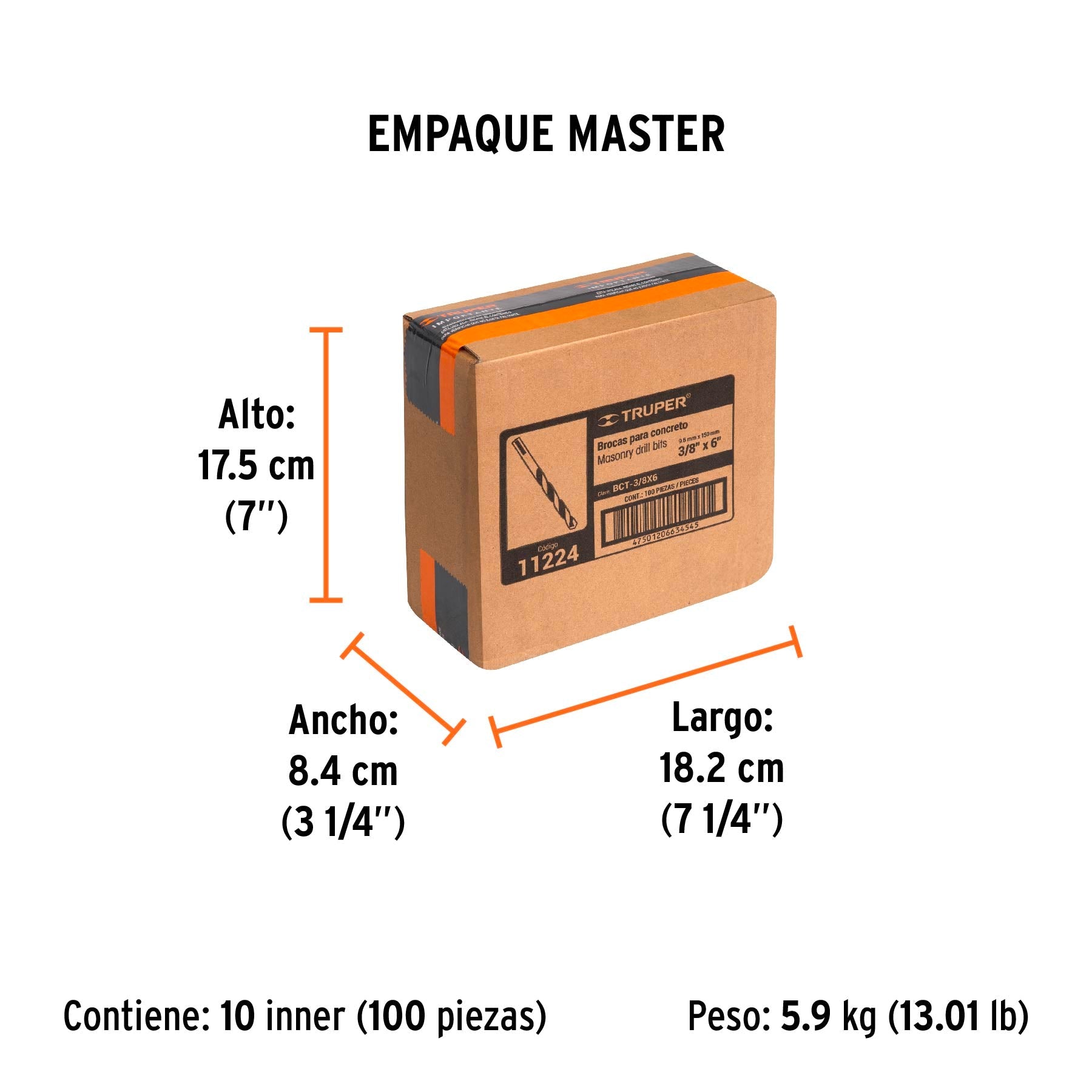 Broca para concreto de 3/8 x 6", TRUPER - Empaque