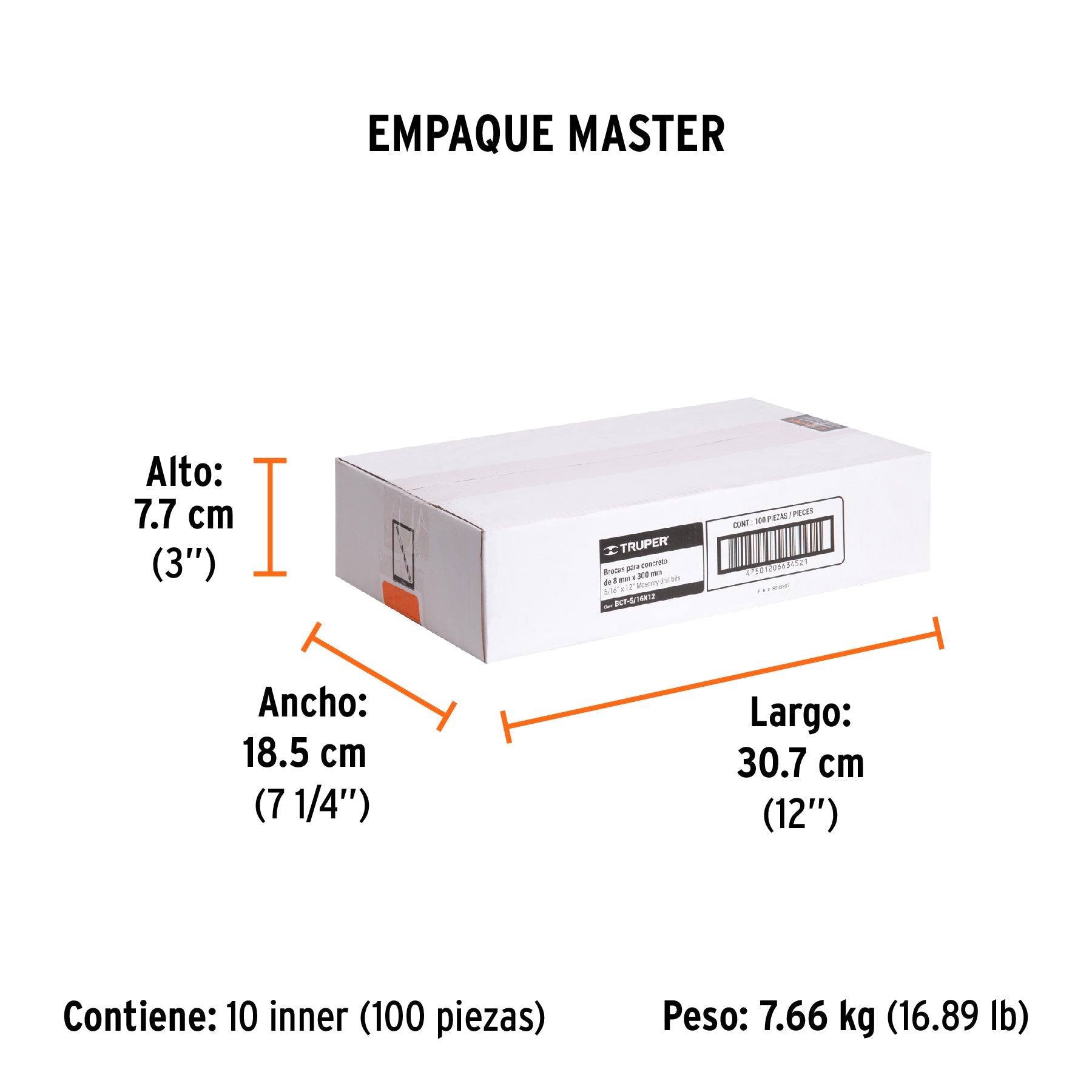 Broca para concreto de 5/16 x 12", TRUPER - Empaque