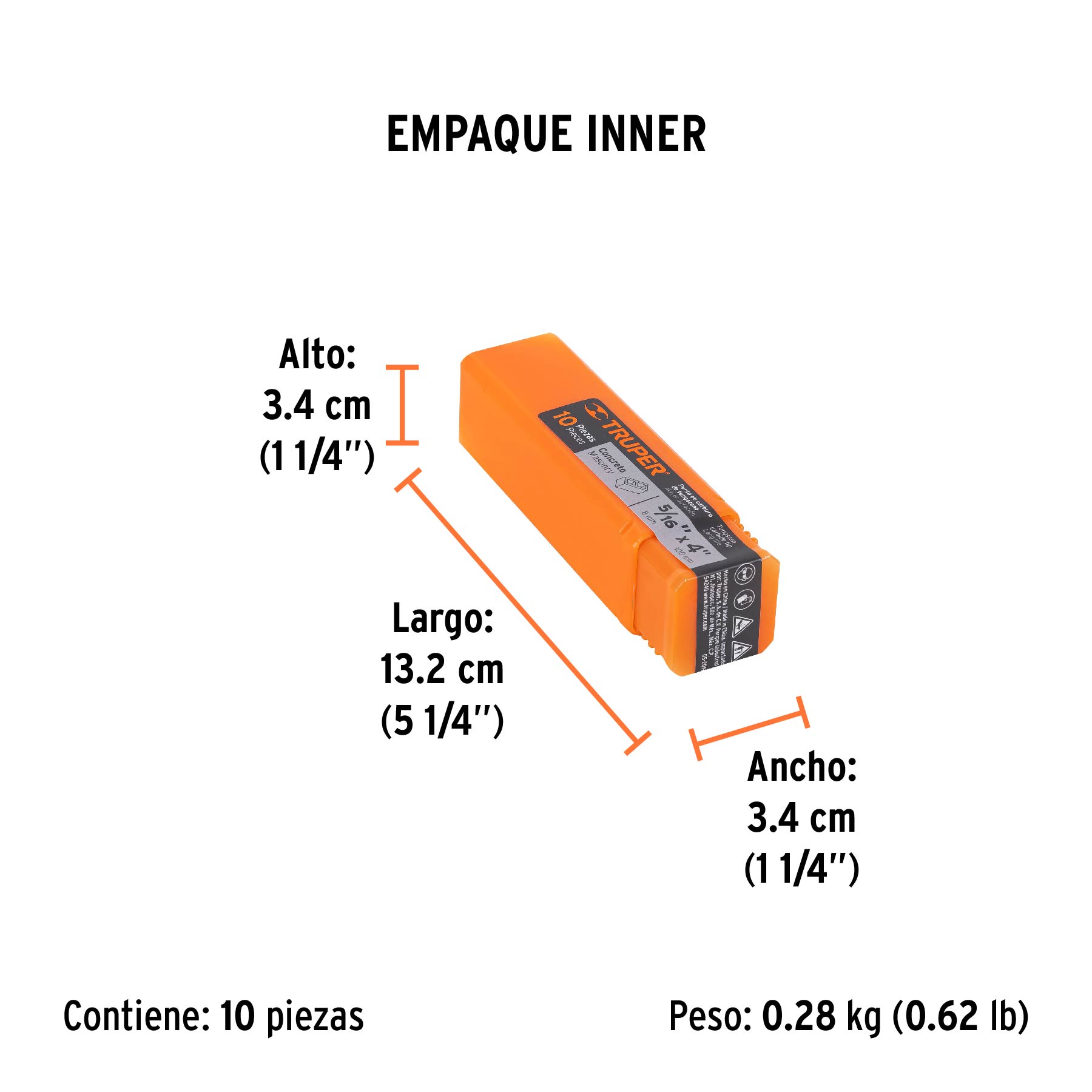 Broca para concreto de 5/16 x 4", TRUPER - Empaque