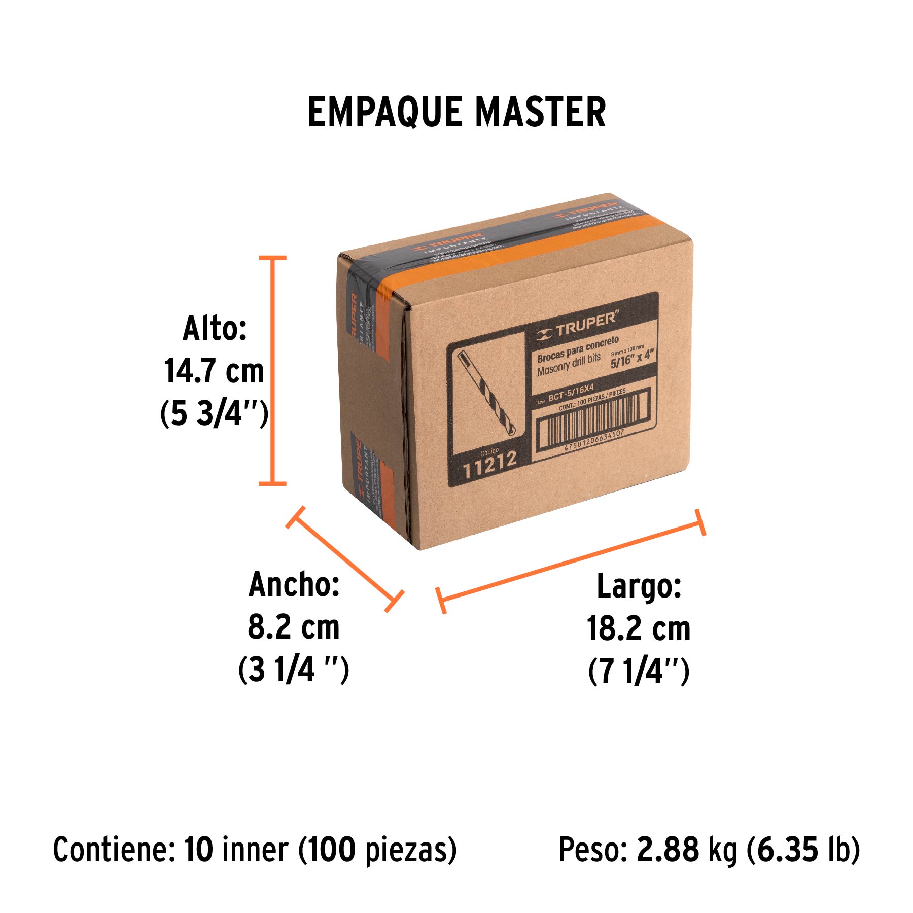 Broca para concreto de 5/16 x 4", TRUPER - Empaque
