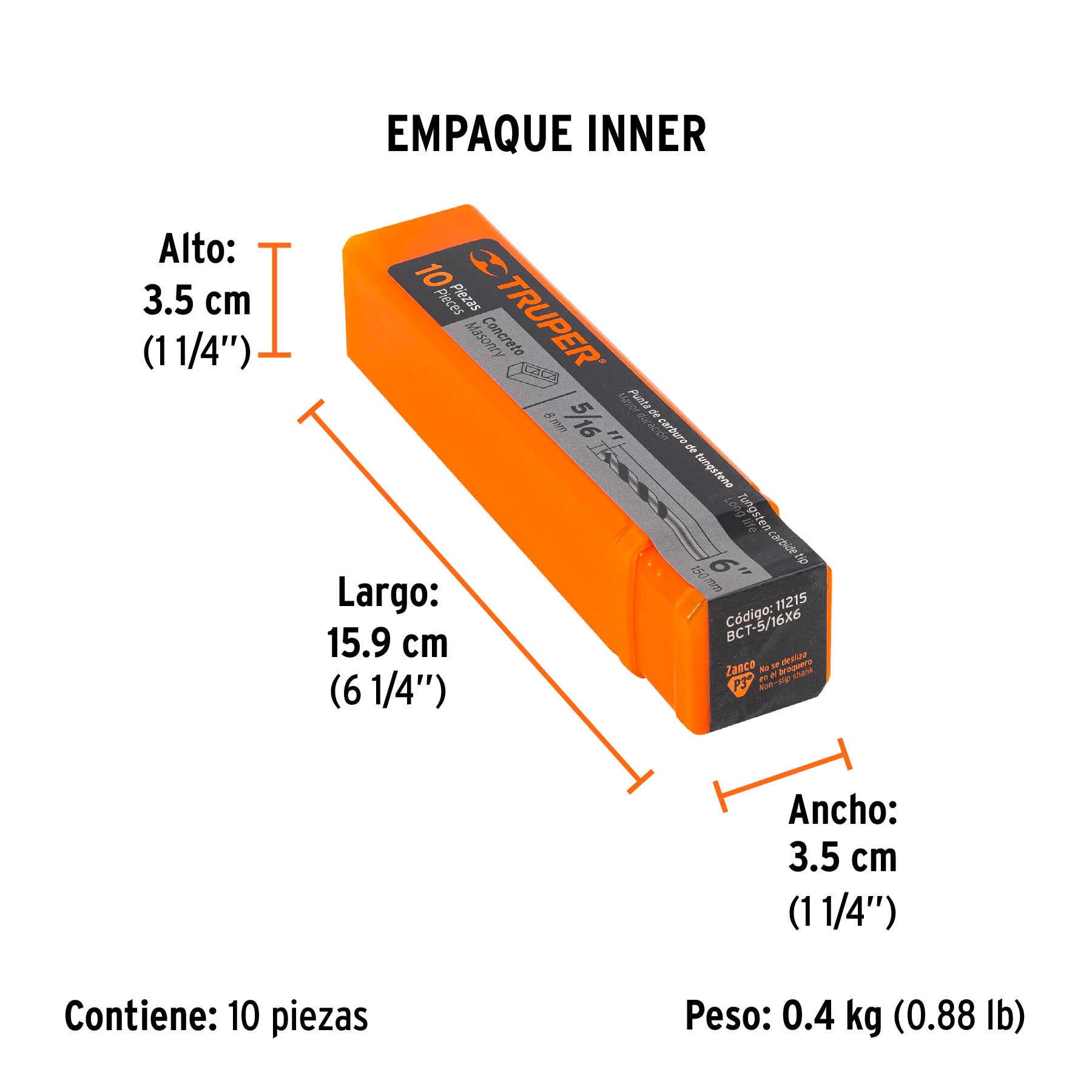 Broca para concreto de 5/16 x 6", TRUPER - Empaque
