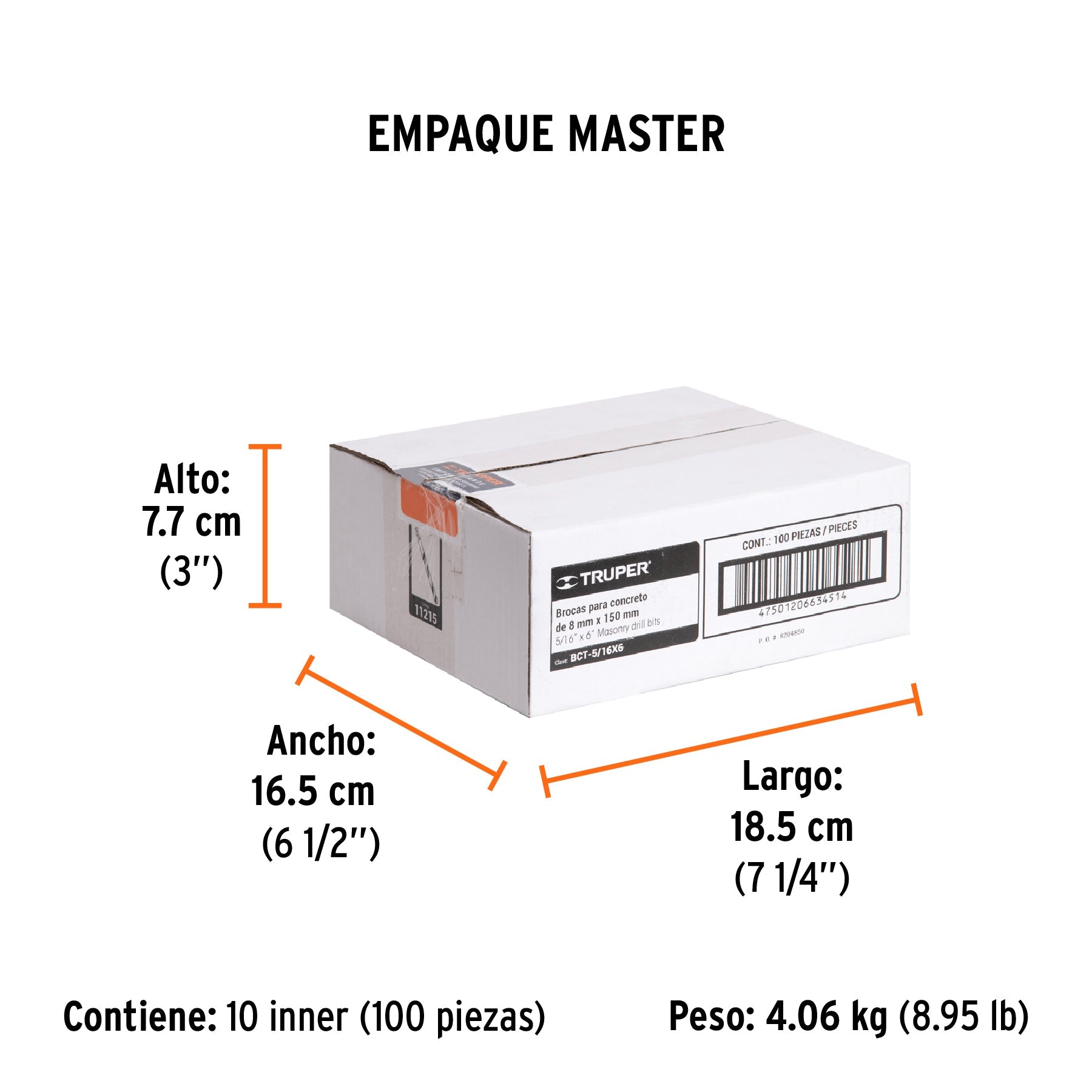 Broca para concreto de 5/16 x 6", TRUPER - Empaque