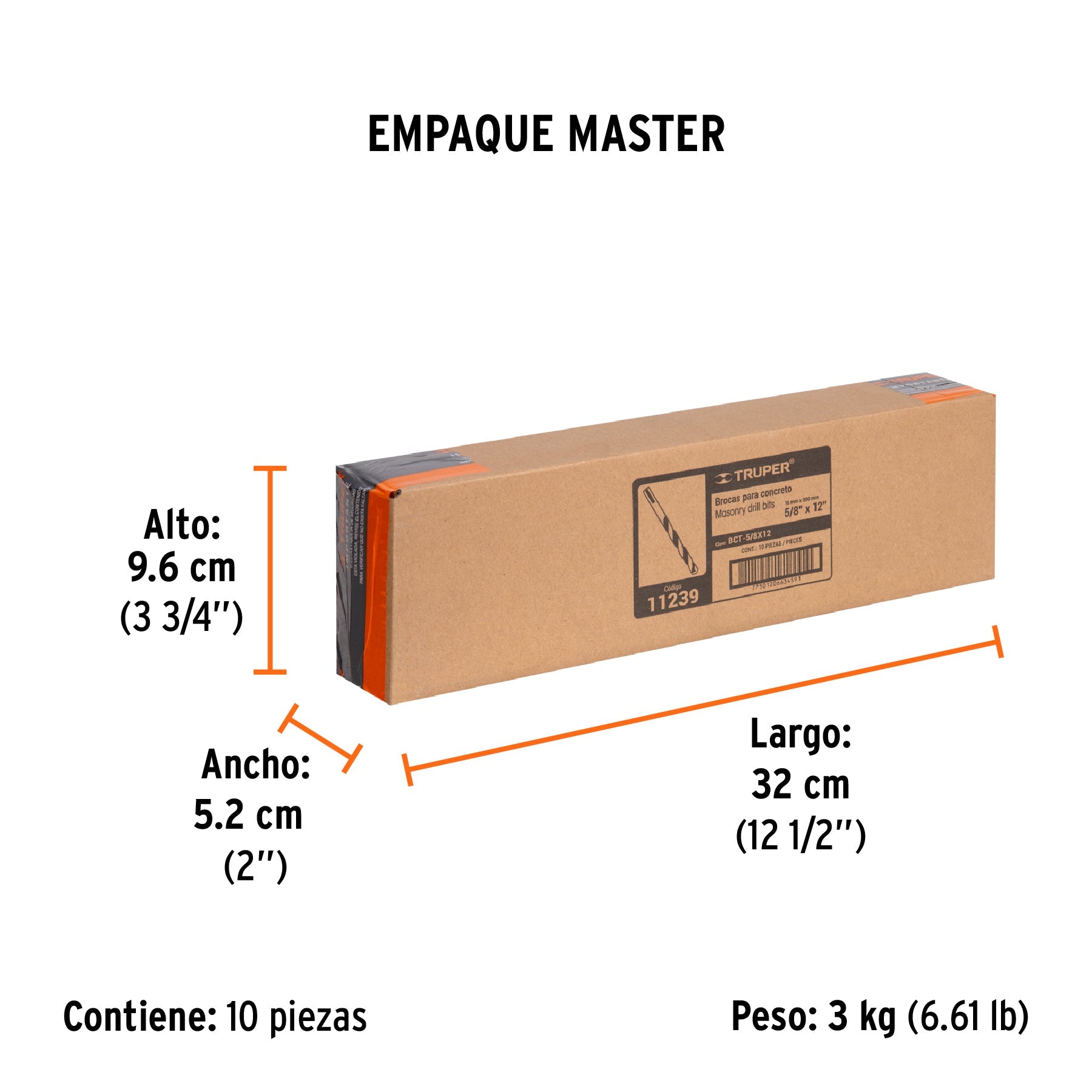 Broca para concreto de 5/8 x 12", TRUPER - Empaque