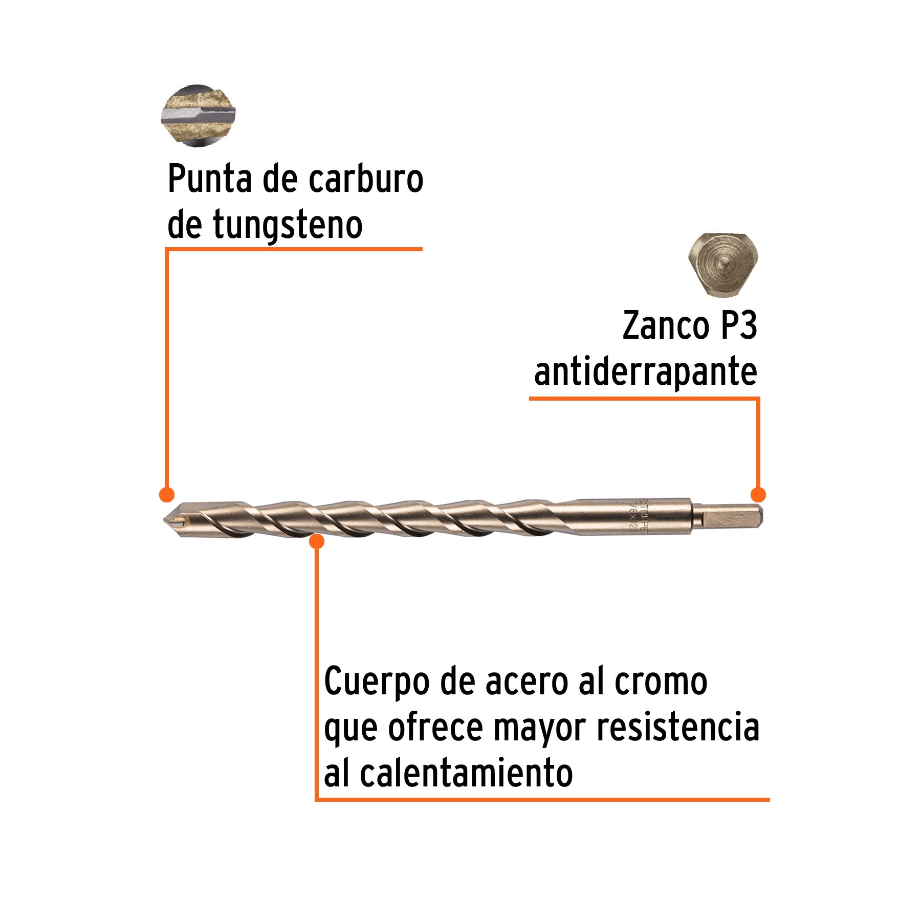 Broca para concreto de 7/8 x 12", TRUPER