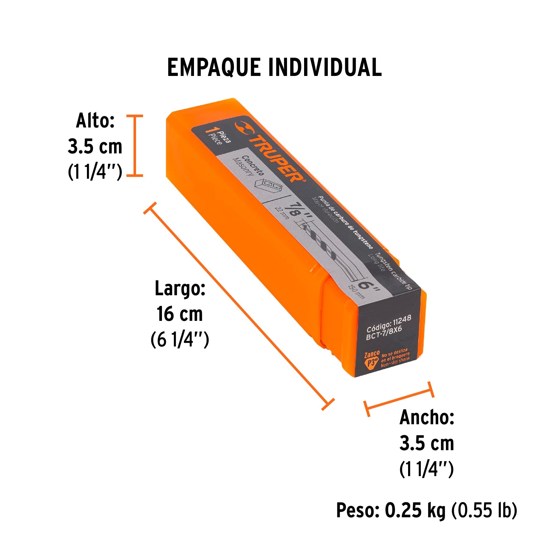 Broca para concreto de 7/8 x 6", TRUPER - Empaque