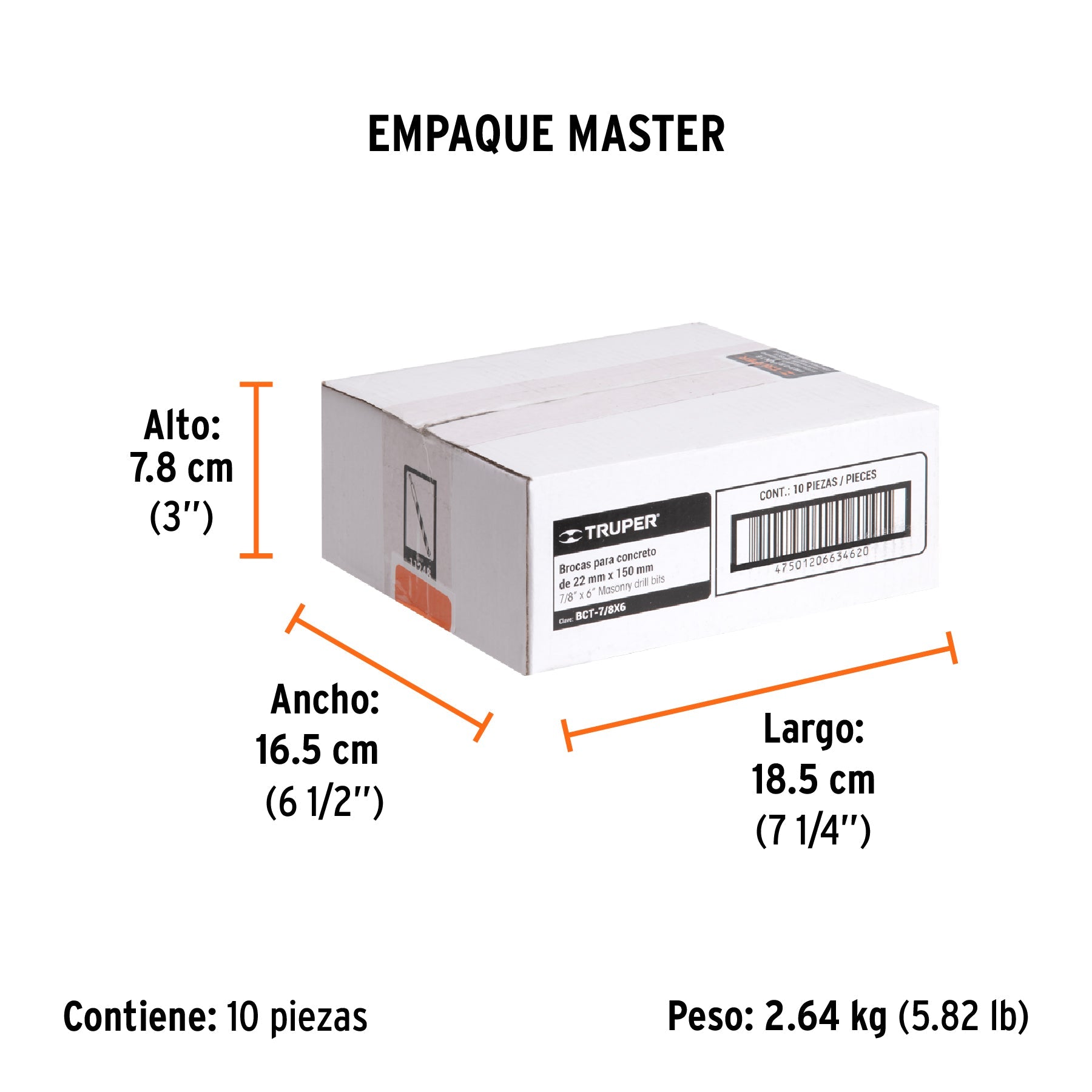 Broca para concreto de 7/8 x 6", TRUPER - Empaque