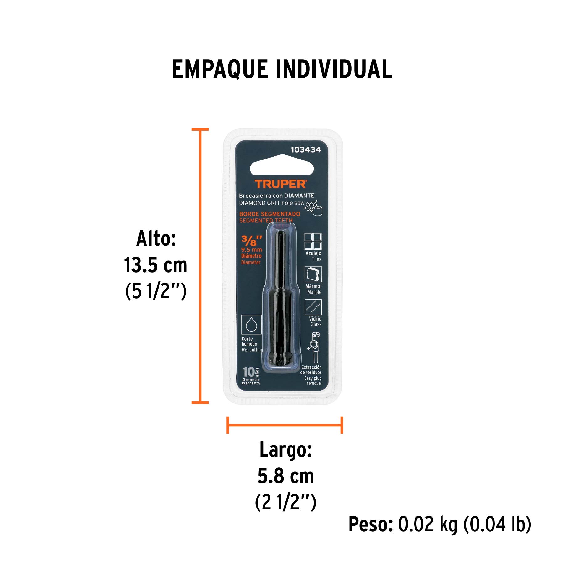 Broca diamantada 3/8" (10 mm), TRUPER - Empaque