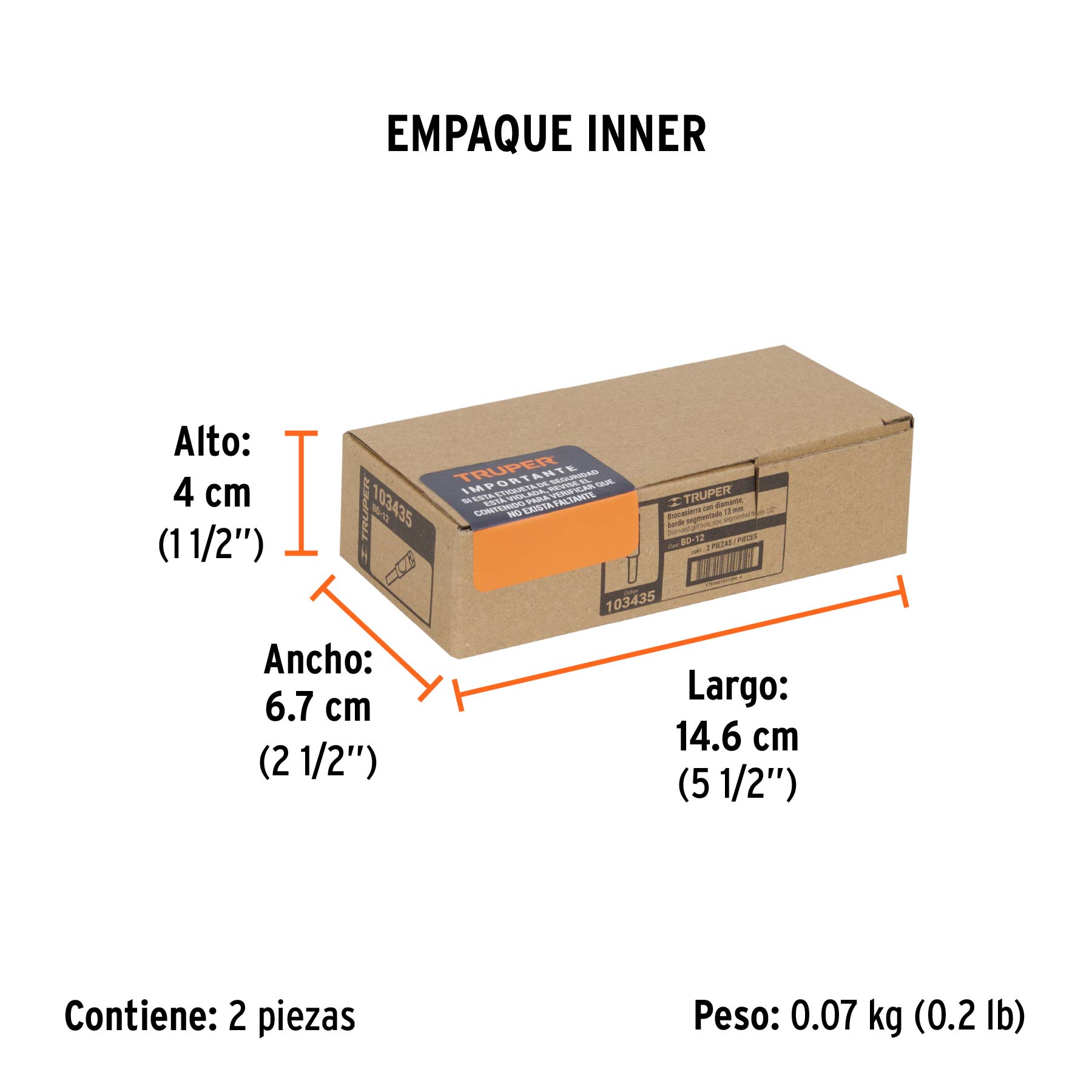 Broca diamantada 1/2" (13 mm), TRUPER - Empaque