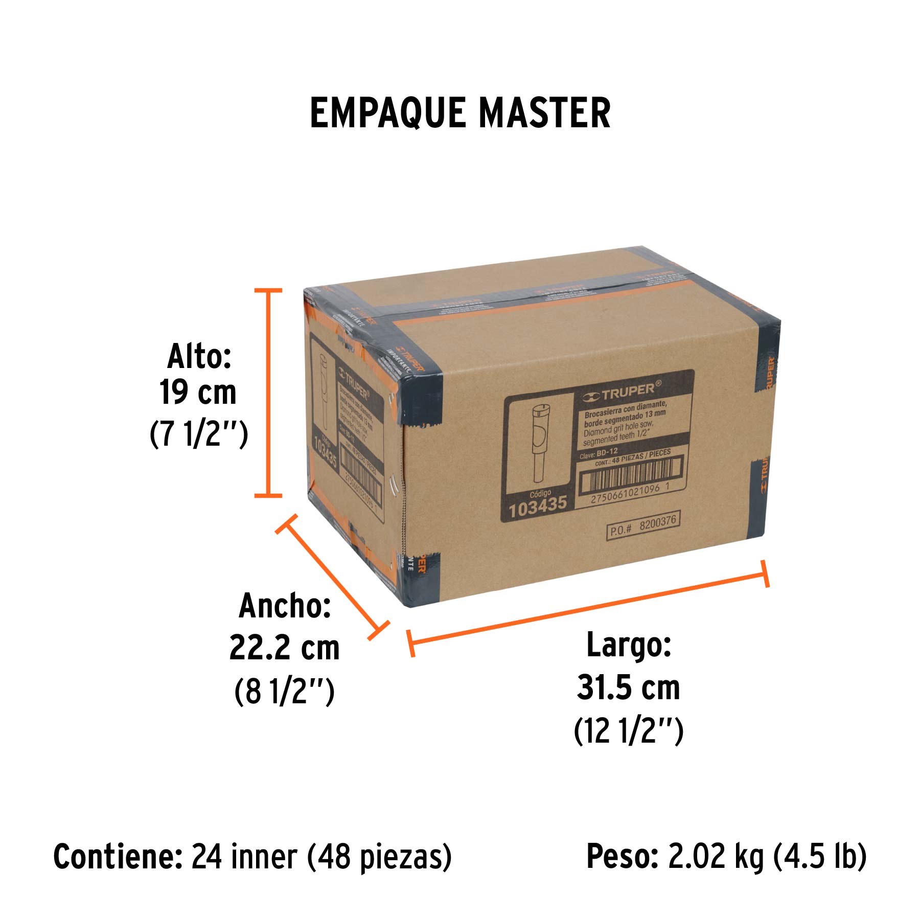 Broca diamantada 1/2" (13 mm), TRUPER - Empaque