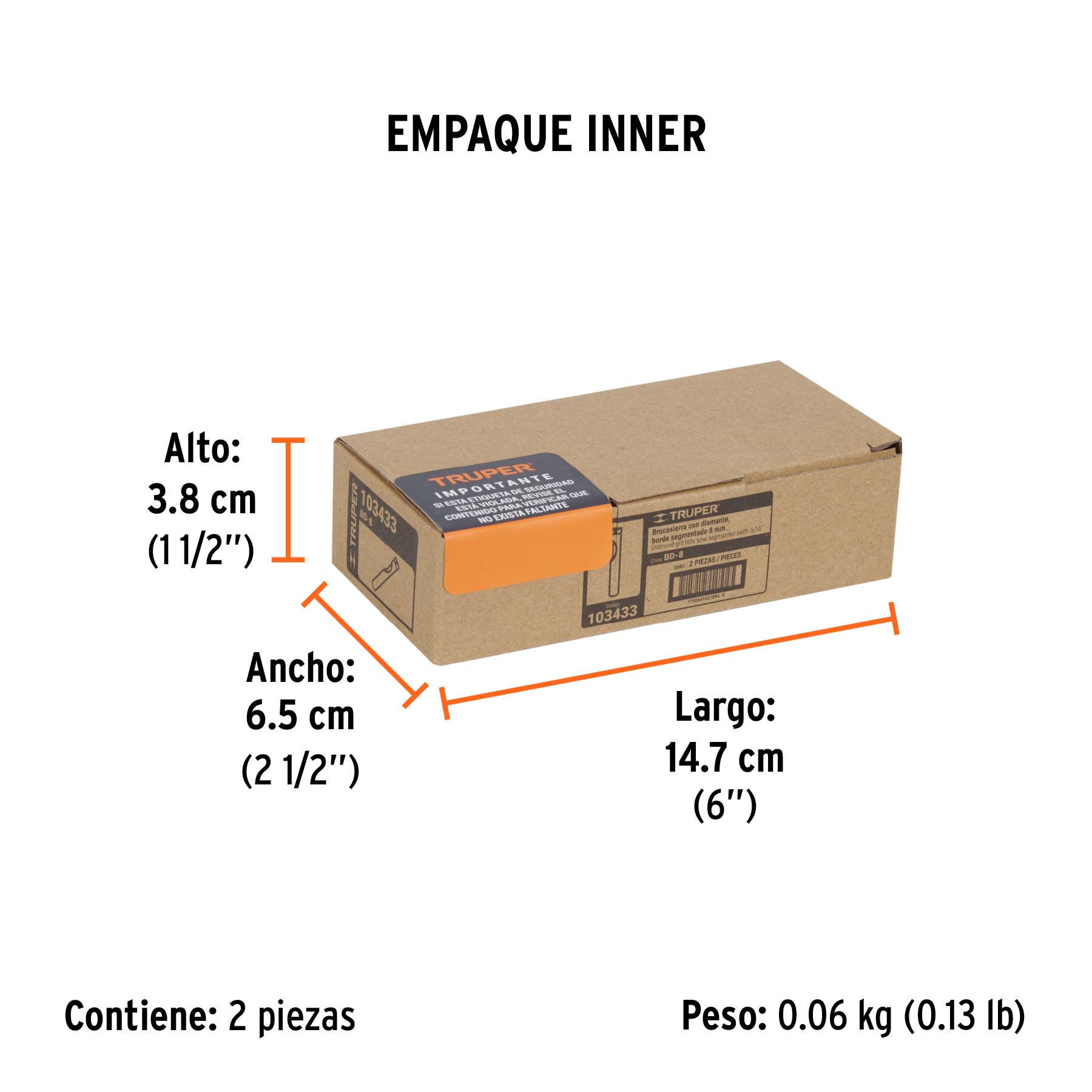Broca diamantada 5/16" (8 mm), TRUPER - Empaque