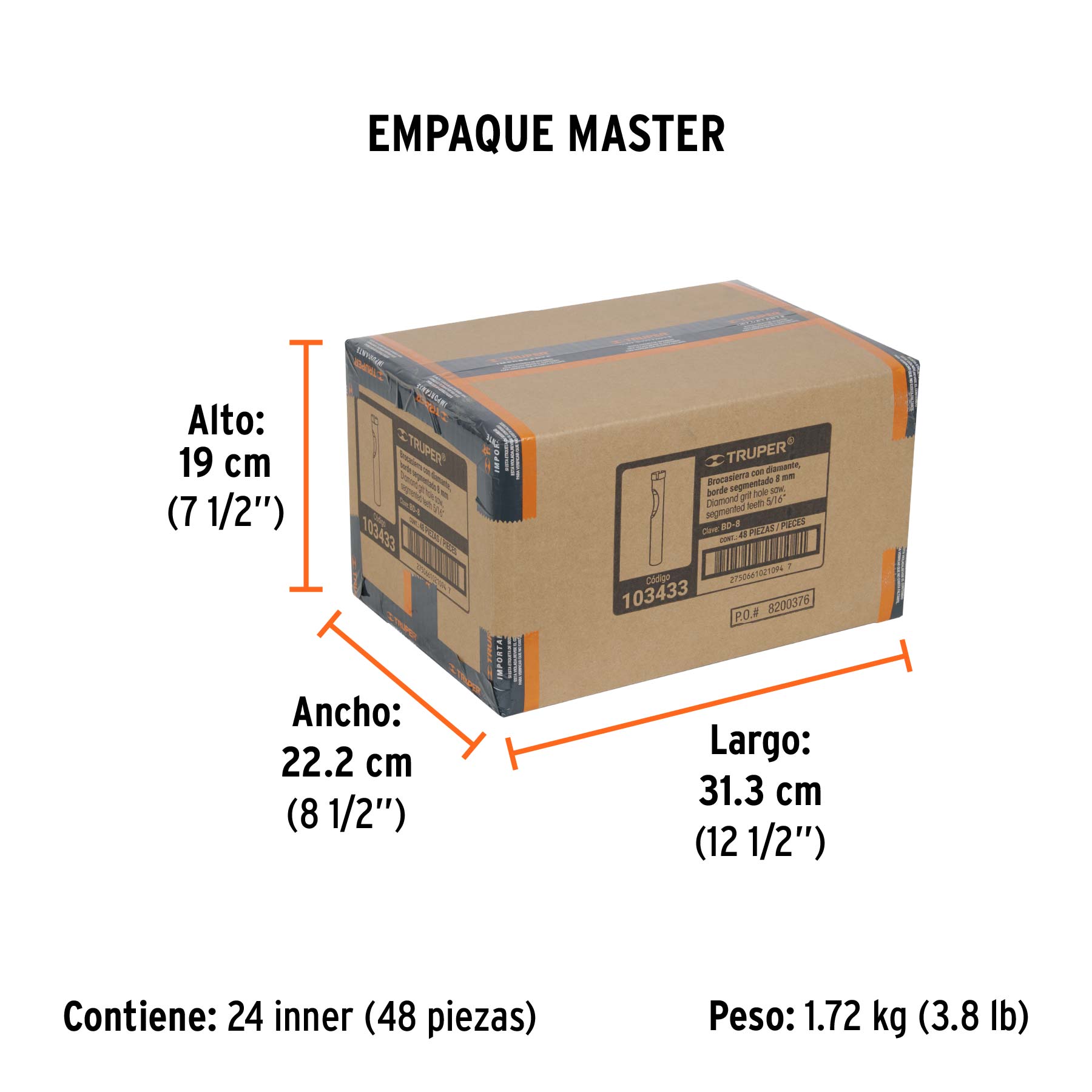 Broca diamantada 5/16" (8 mm), TRUPER - Empaque