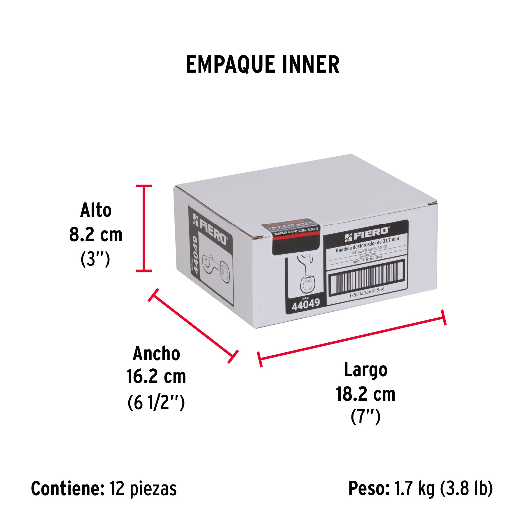Bandola destorcedora de latón 1-1/4", FIERO - Empaque