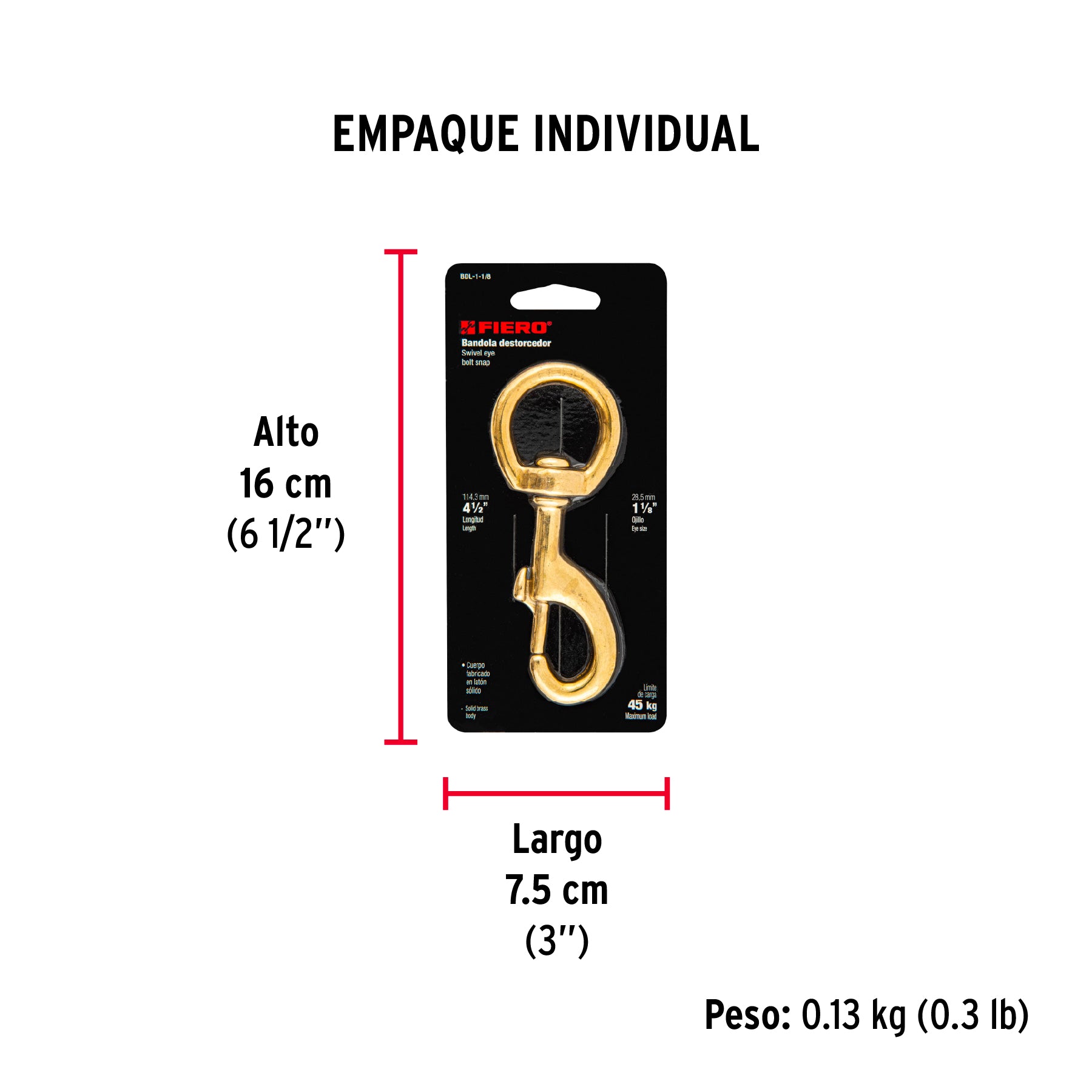 Bandola destorcedora de latón 1-1/8", FIERO - Empaque
