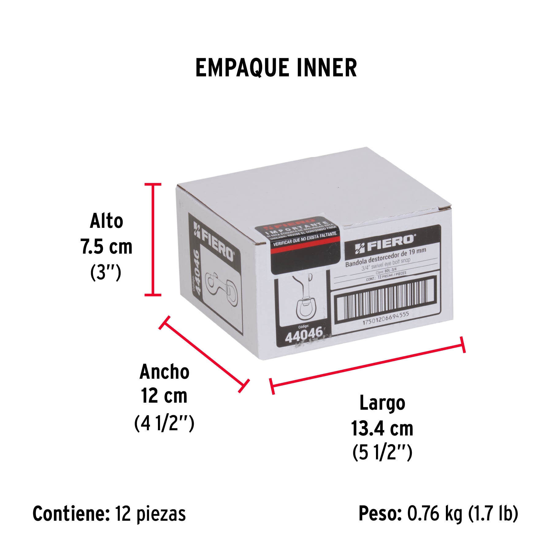 Bandola destorcedora de latón 3/4", FIERO - Empaque