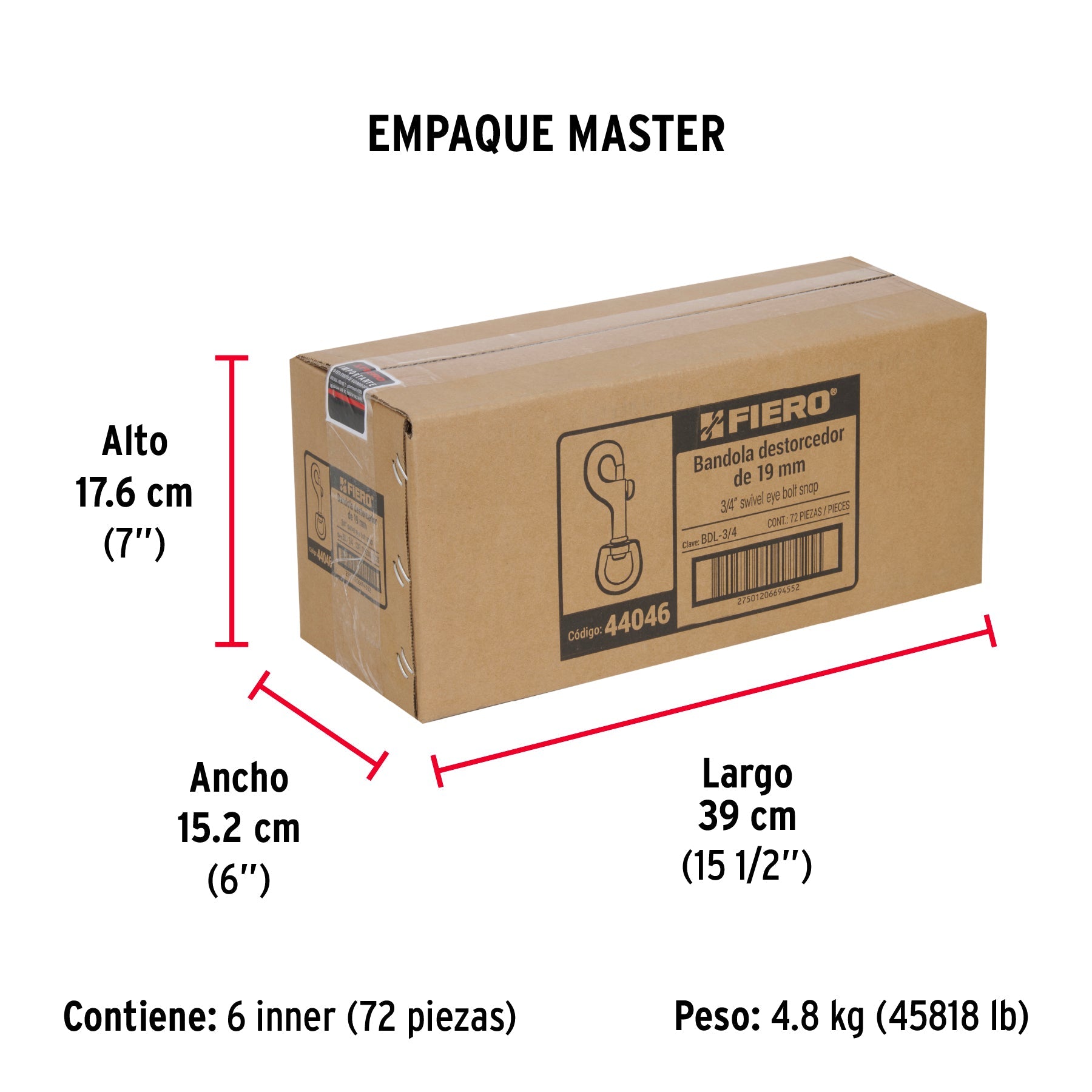 Bandola destorcedora de latón 3/4", FIERO - Empaque