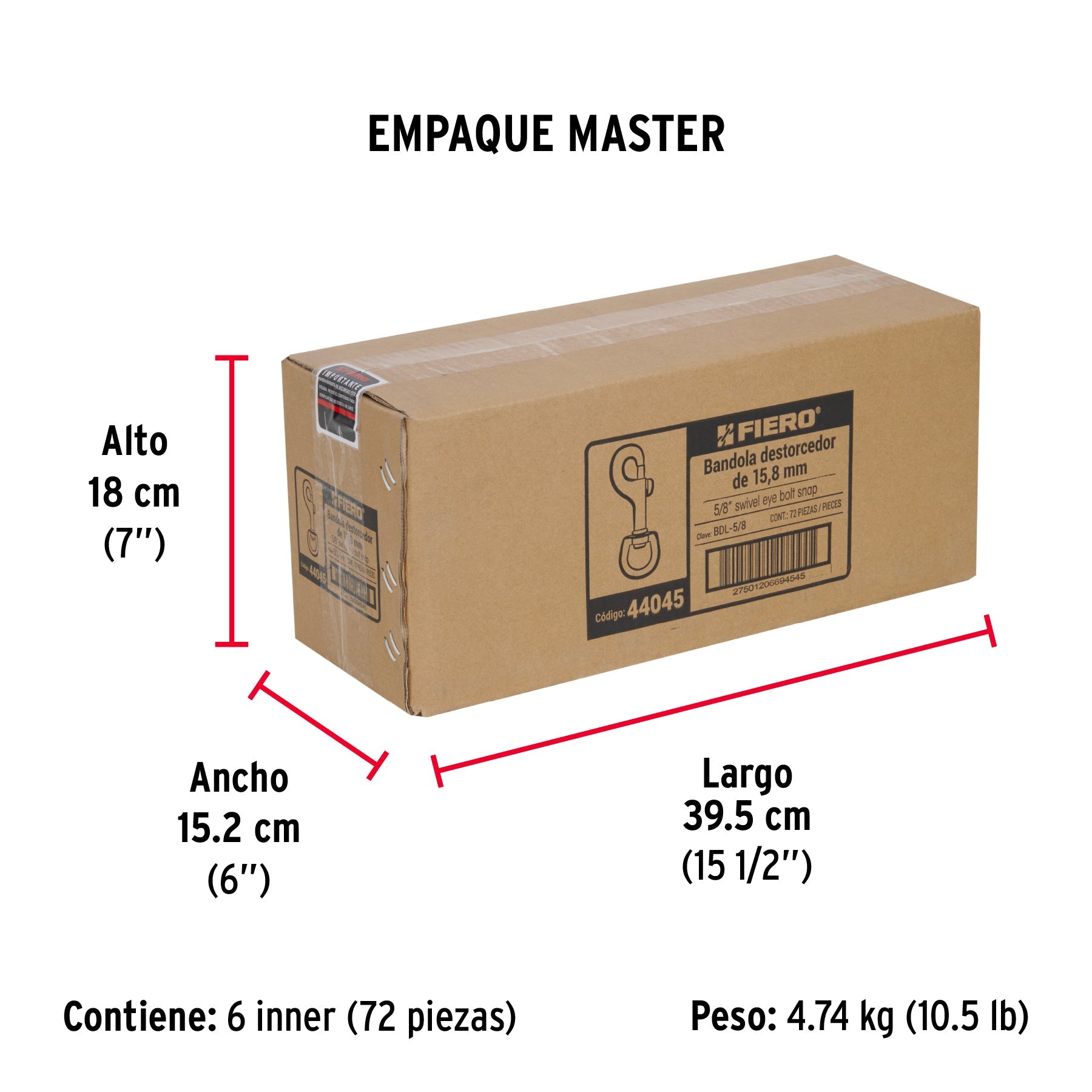 Bandola destorcedora de latón 5/8", FIERO - Empaque