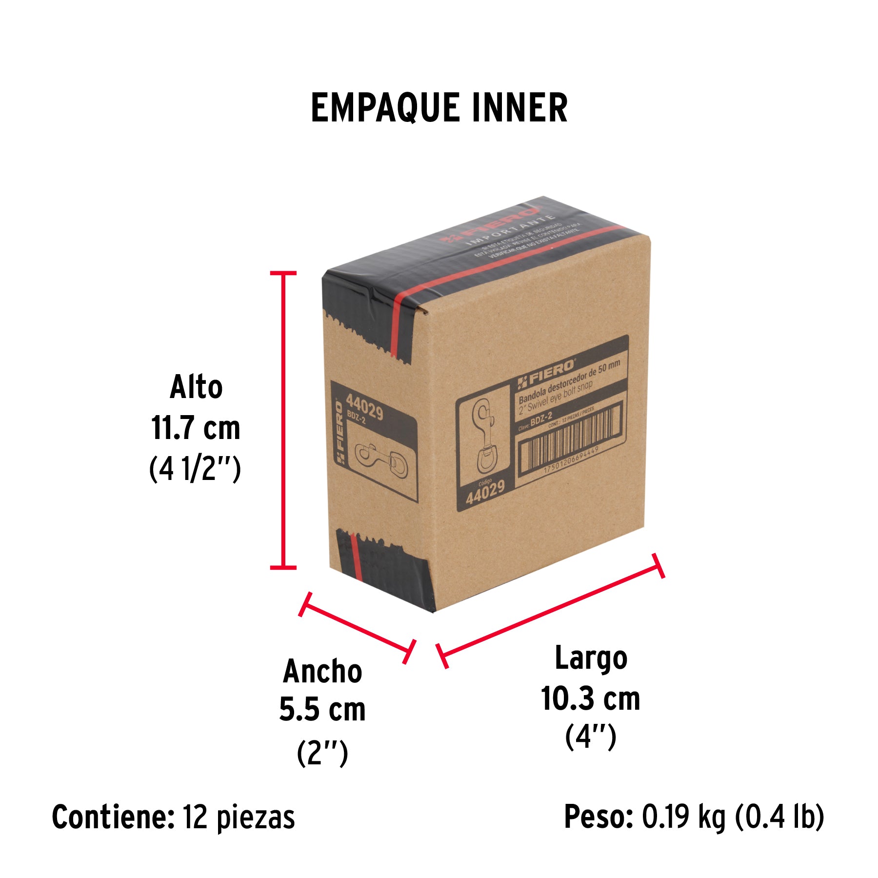 Bandola de zinc de 7/16" giratoria, FIERO - Empaque